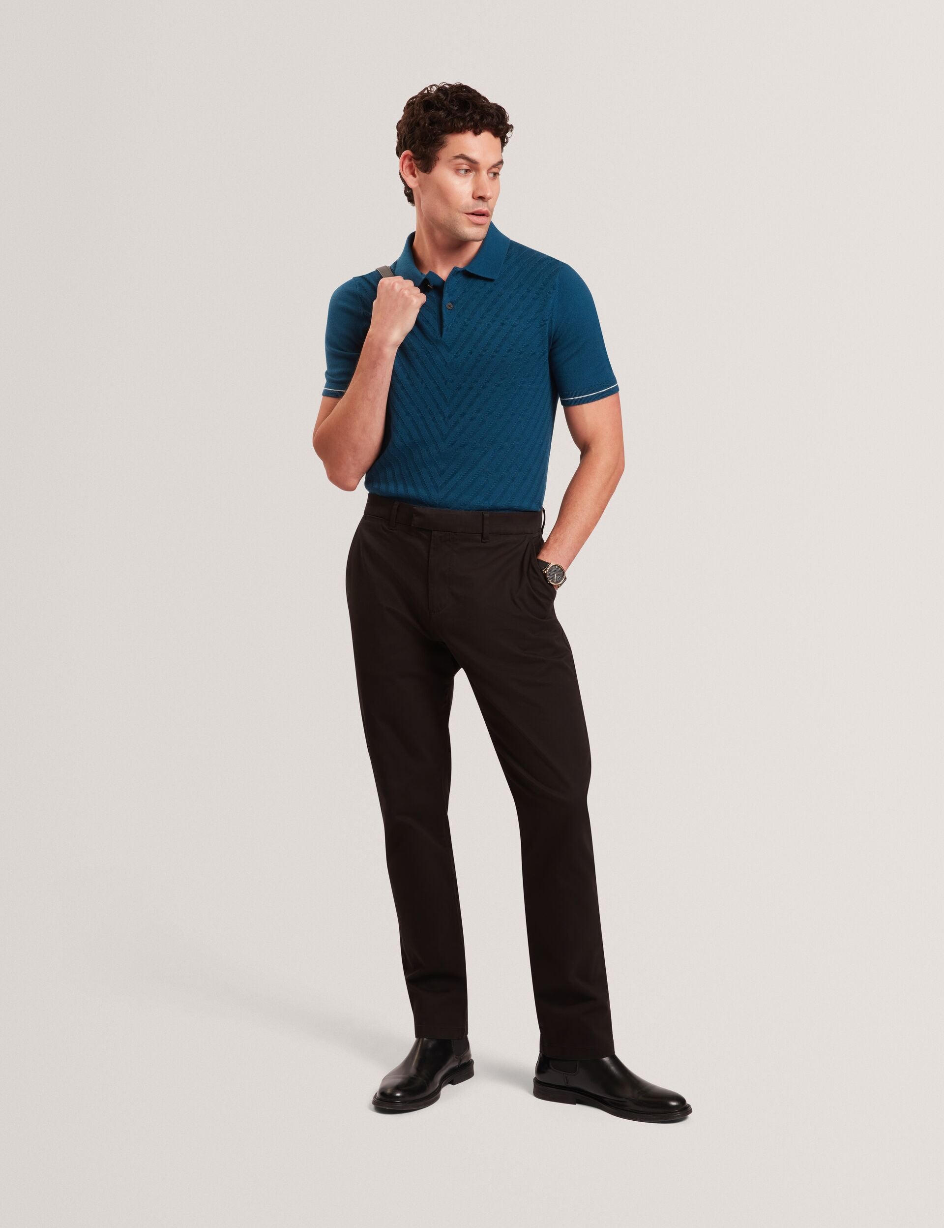 Ted Baker CHAPAL Chevron Texture Knit Short Sleeve Polo DARK BLUE