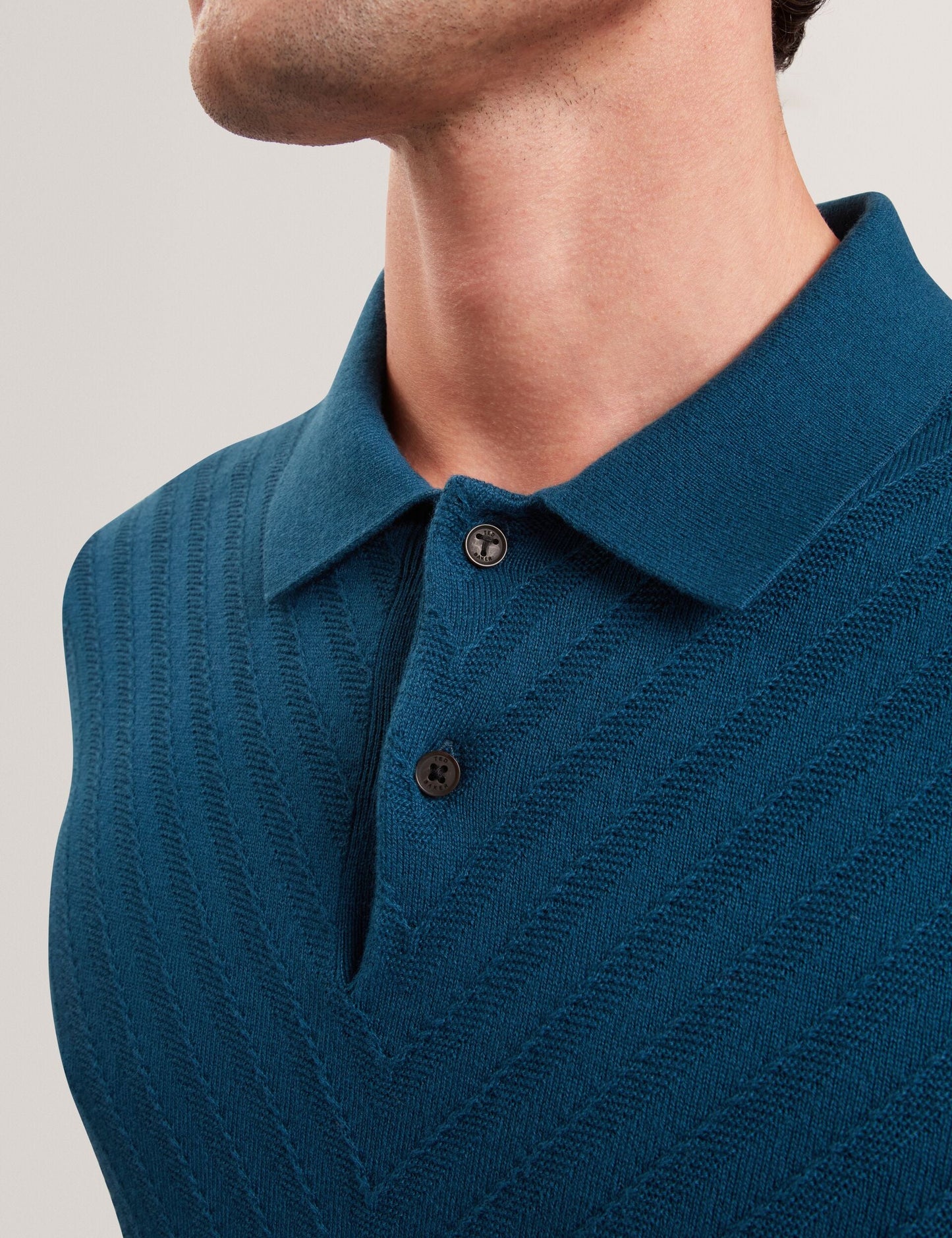 Ted Baker CHAPAL Chevron Texture Knit Short Sleeve Polo DARK BLUE