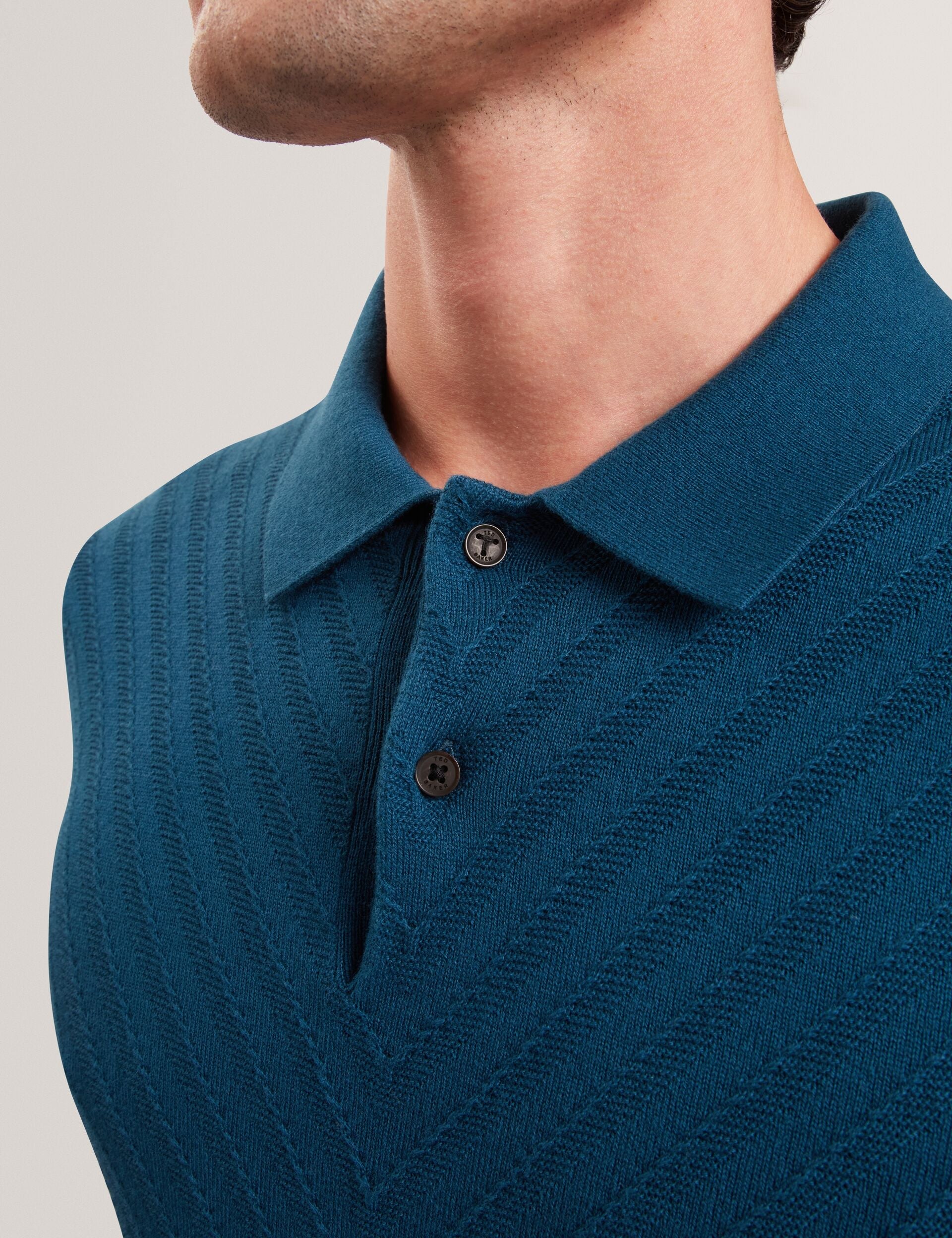 Ted Baker CHAPAL Chevron Texture Knit Short Sleeve Polo DARK BLUE