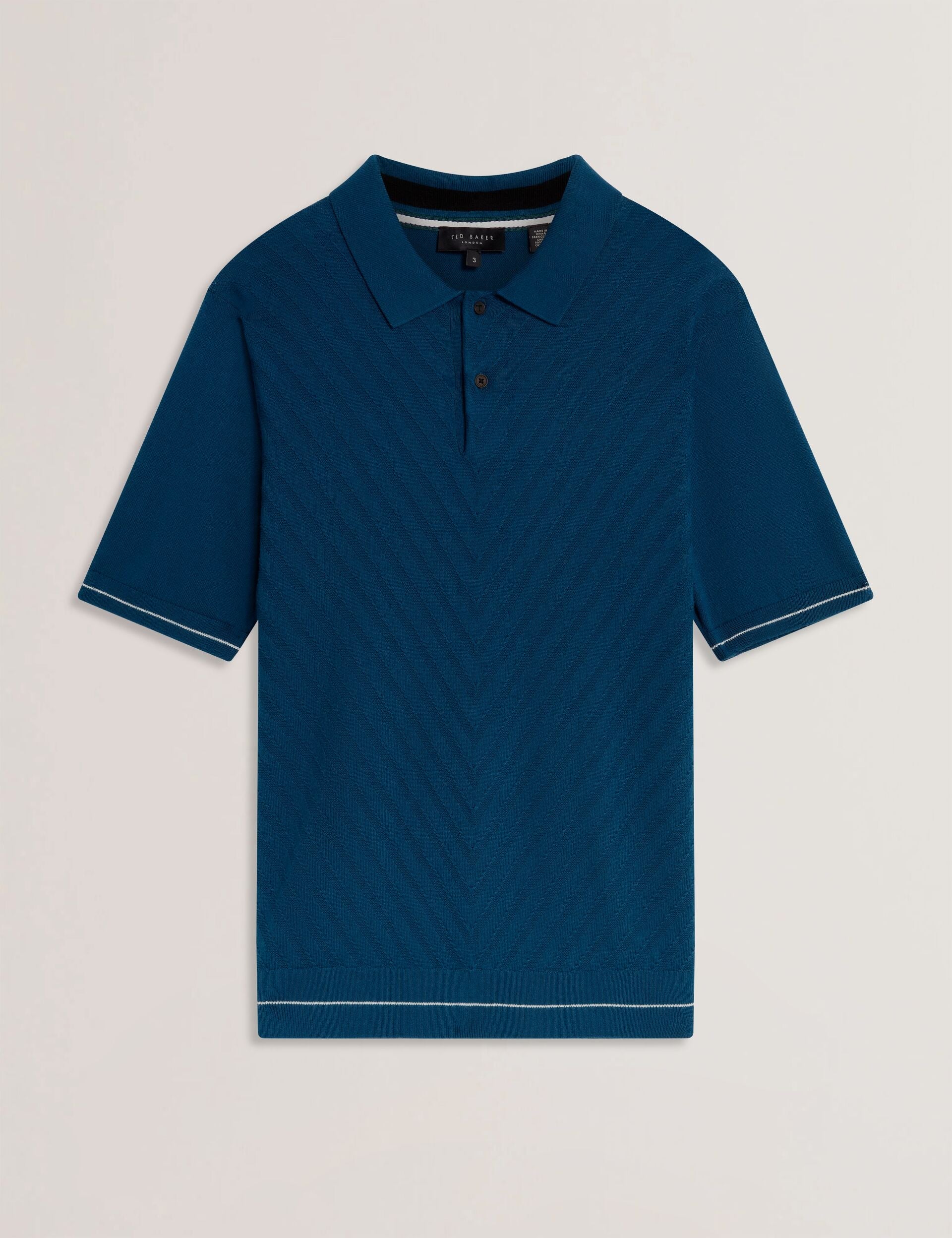 Ted Baker CHAPAL Chevron Texture Knit Short Sleeve Polo DARK BLUE