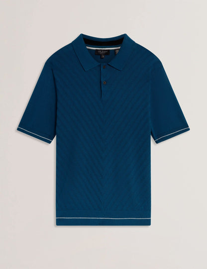 Ted Baker CHAPAL Chevron Texture Knit Short Sleeve Polo DARK BLUE