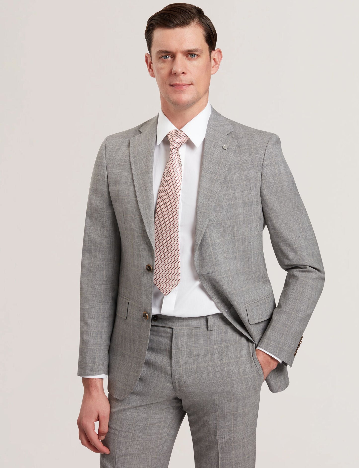 Ted Baker JAYSON - Slim Fit Grey Check Wool Suit Jacket LIGHT GREY