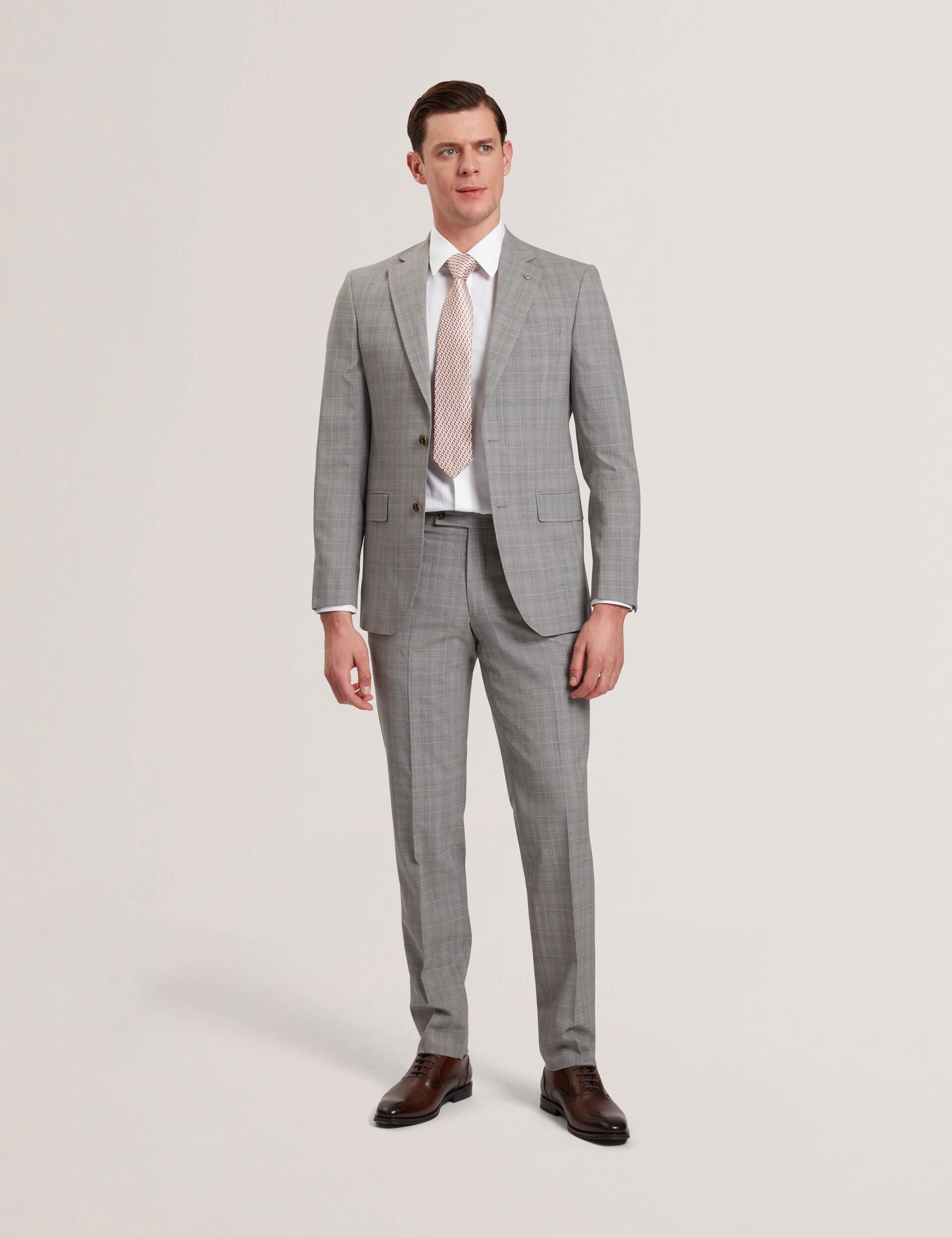 Ted Baker JAYSON - Slim Fit Grey Check Wool Suit Jacket LIGHT GREY