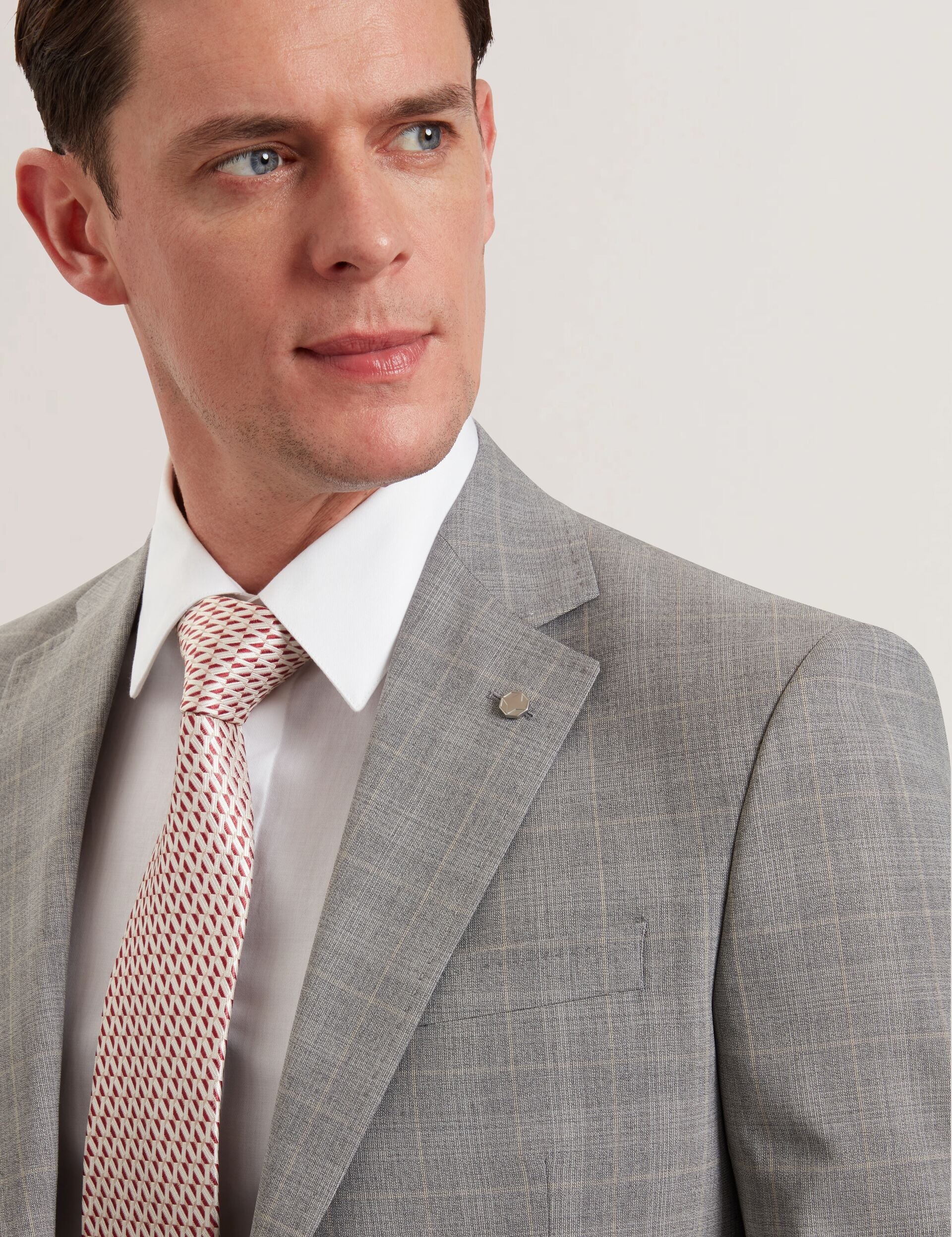Ted Baker JAYSON - Slim Fit Grey Check Wool Suit Jacket LIGHT GREY