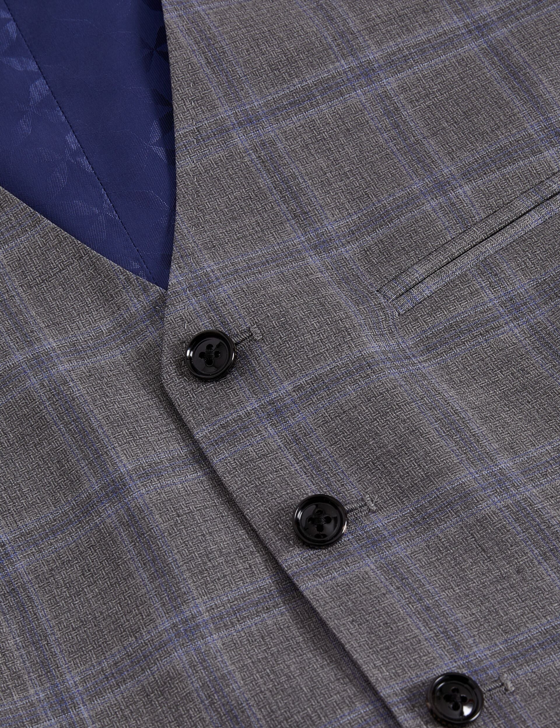 Ted Baker RONAV - Windowpane Check Wool Suit Vest LIGHT GREY