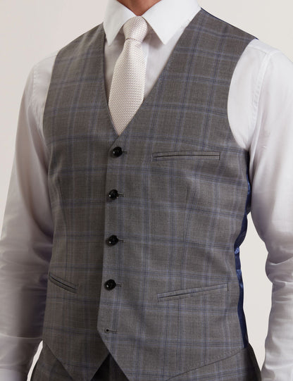 Ted Baker RONAV - Windowpane Check Wool Suit Vest LIGHT GREY
