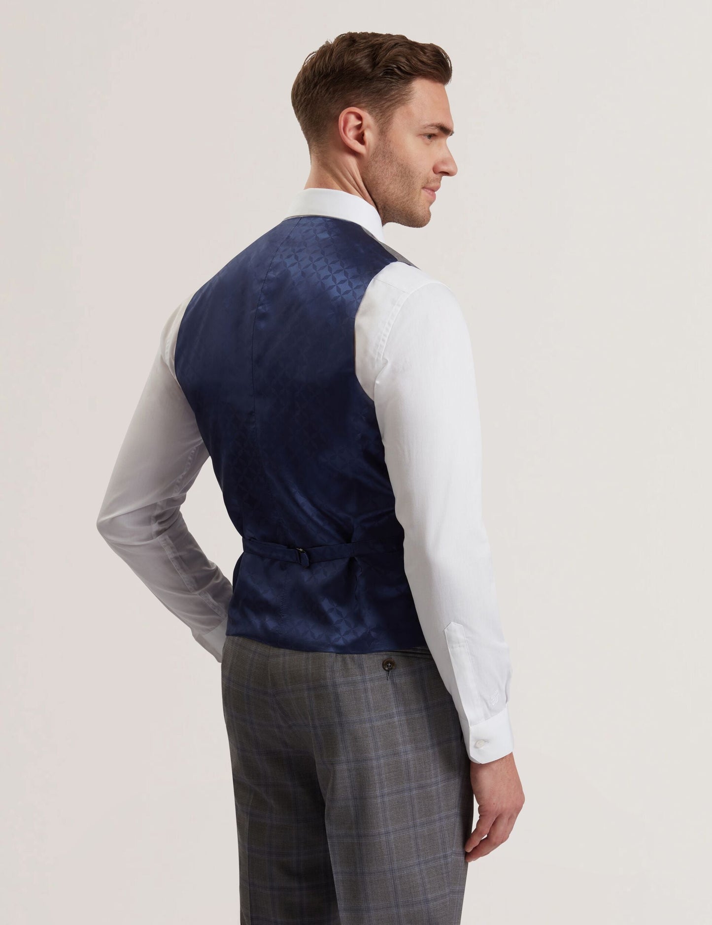Ted Baker RONAV - Windowpane Check Wool Suit Vest LIGHT GREY