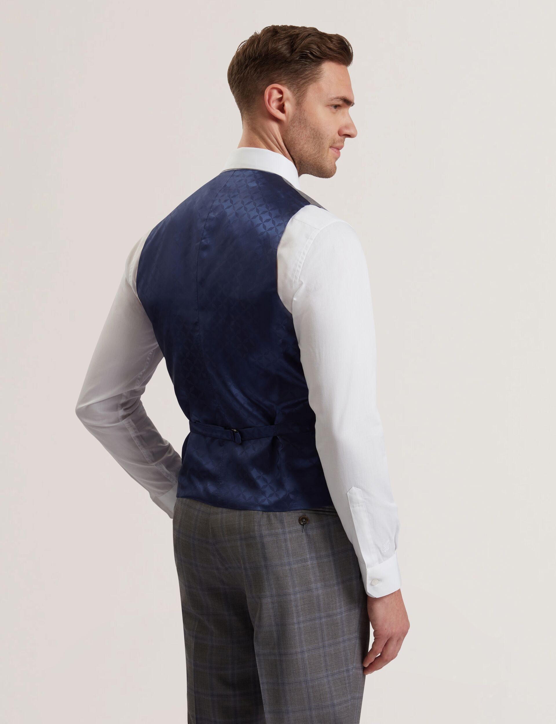 Ted Baker RONAV - Windowpane Check Wool Suit Vest LIGHT GREY