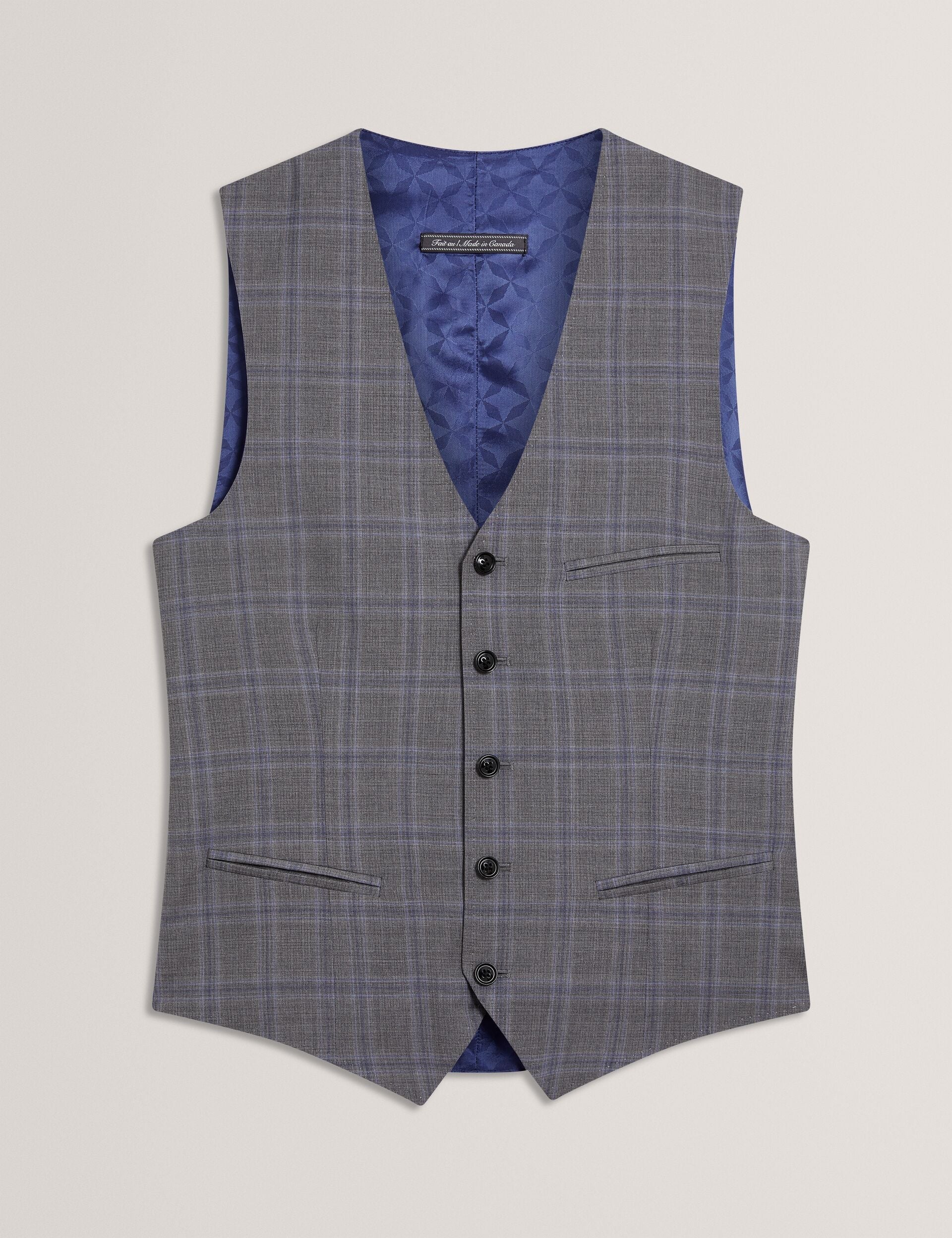 Ted Baker RONAV - Windowpane Check Wool Suit Vest LIGHT GREY