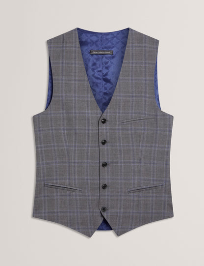 Ted Baker RONAV - Windowpane Check Wool Suit Vest LIGHT GREY