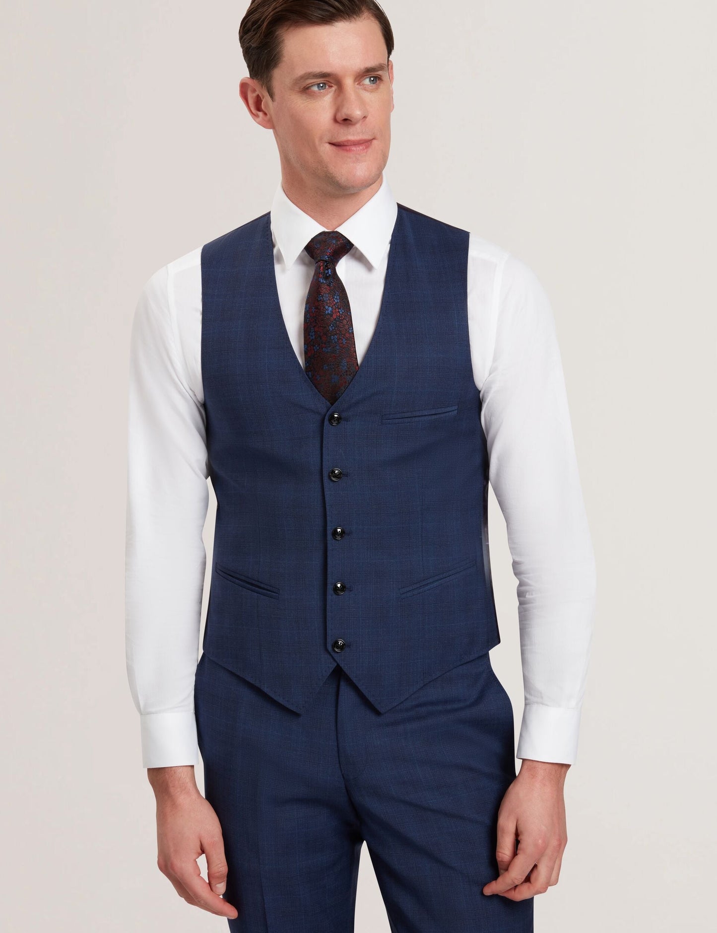 Ted Baker JAYALAV - Slim Fit Navy Check Wool Suit Vest NAVY