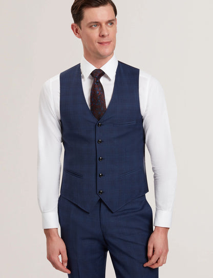 Ted Baker JAYALAV - Slim Fit Navy Check Wool Suit Vest NAVY