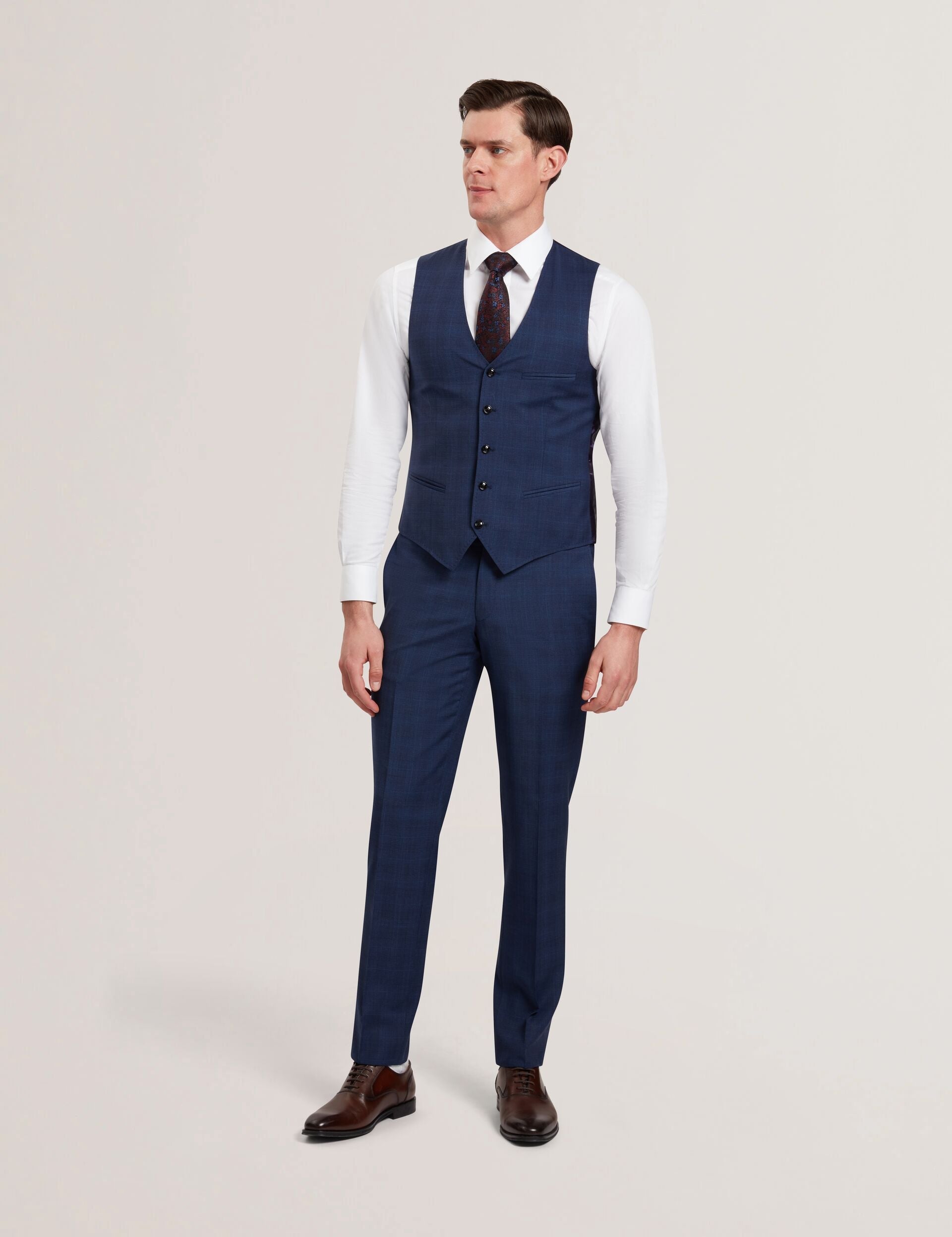 Ted Baker JAYALAV - Slim Fit Navy Check Wool Suit Vest NAVY