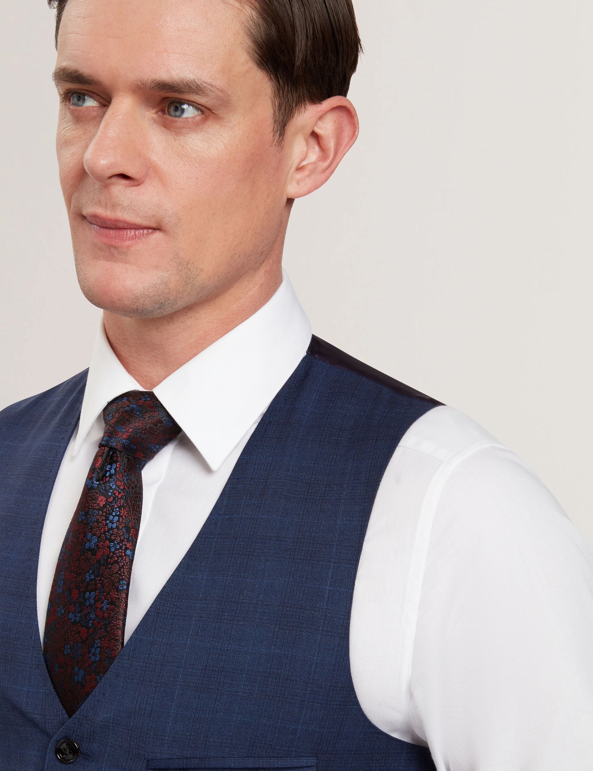 Ted Baker JAYALAV - Slim Fit Navy Check Wool Suit Vest NAVY