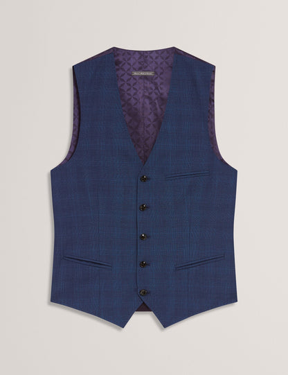 Ted Baker JAYALAV - Slim Fit Navy Check Wool Suit Vest NAVY