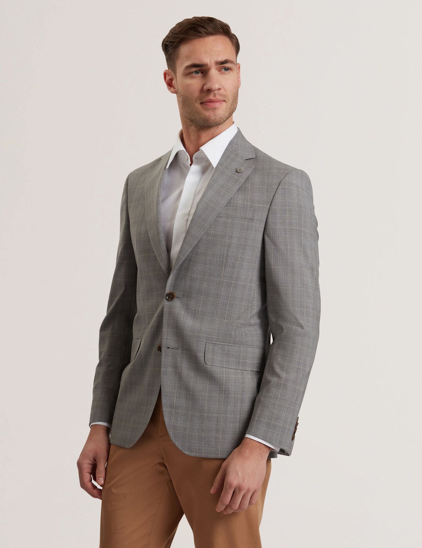 Ted Baker RON - Windowpane Check Wool Suit Jacket LIGHT GREY