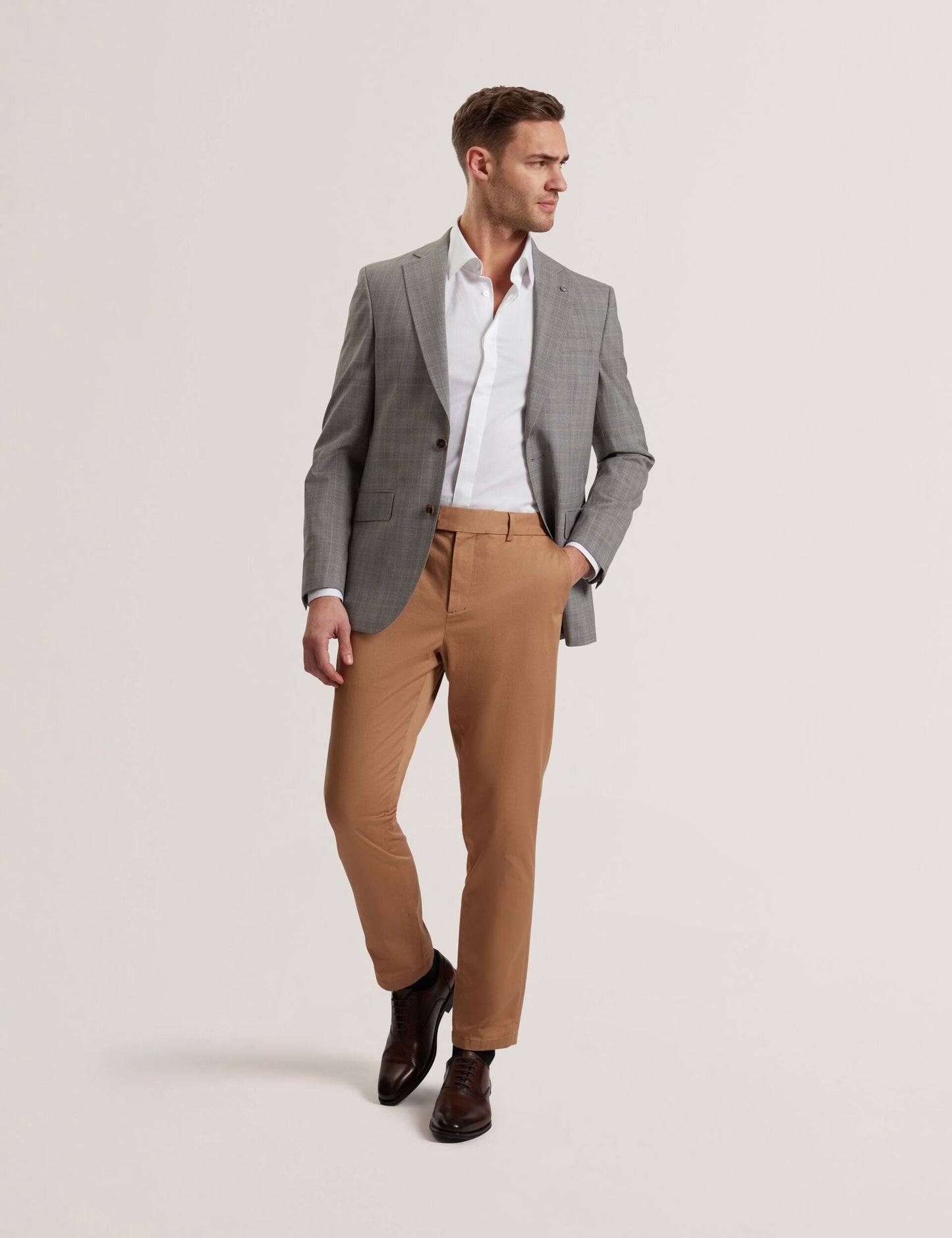 Ted Baker RON - Windowpane Check Wool Suit Jacket LIGHT GREY