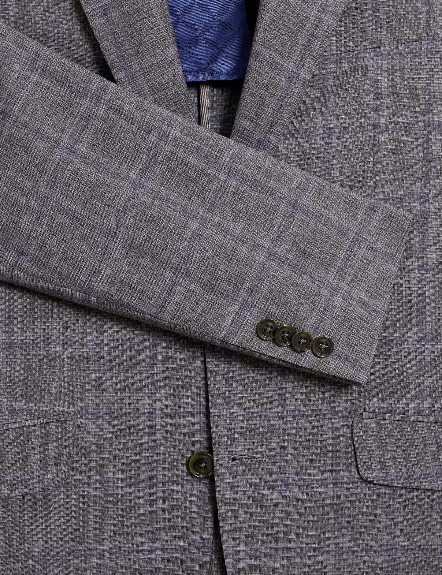 Ted Baker RON - Windowpane Check Wool Suit Jacket LIGHT GREY