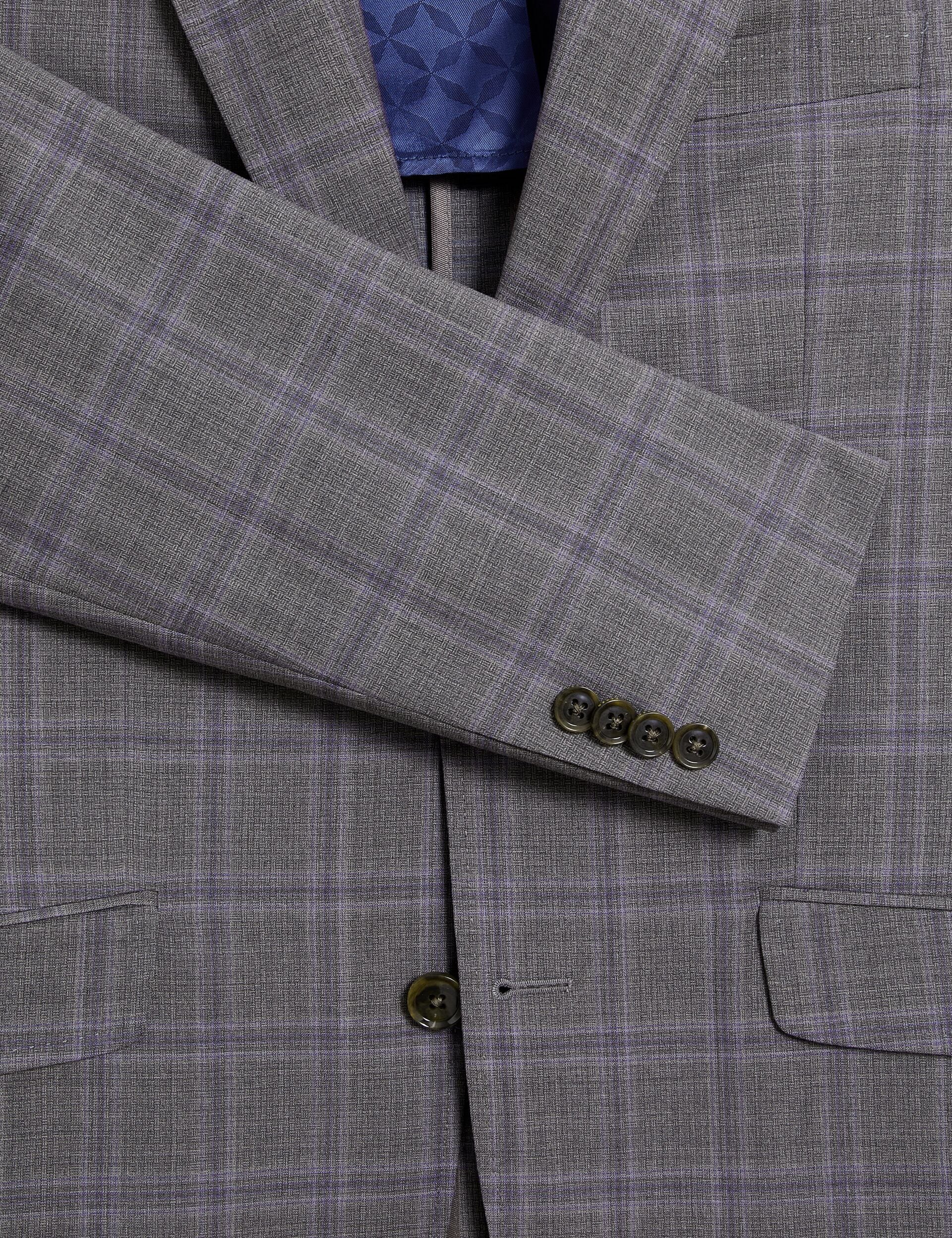 Ted Baker RON - Windowpane Check Wool Suit Jacket LIGHT GREY