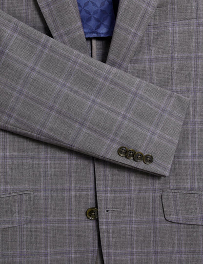 Ted Baker RON - Windowpane Check Wool Suit Jacket LIGHT GREY
