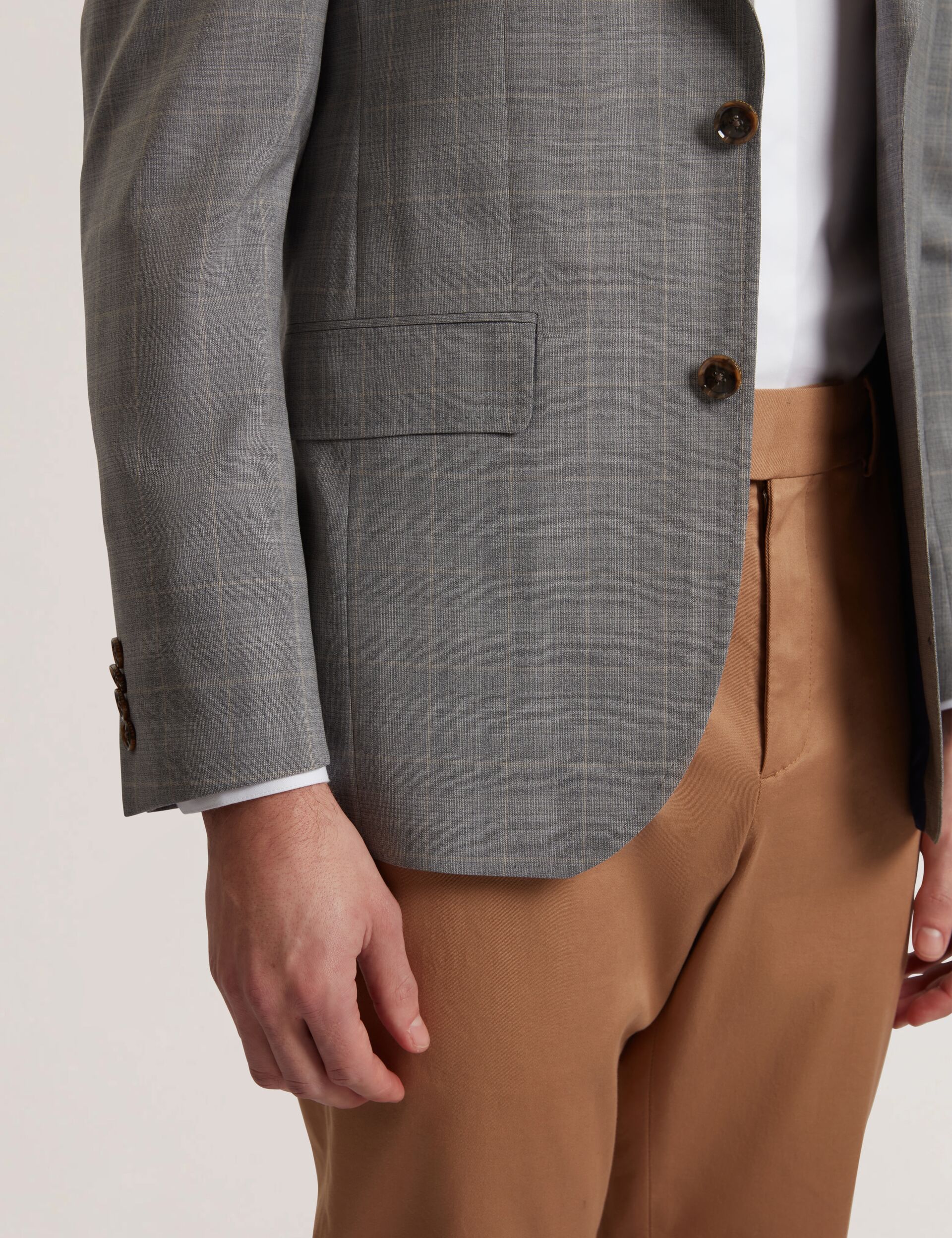 Ted Baker RON - Windowpane Check Wool Suit Jacket LIGHT GREY