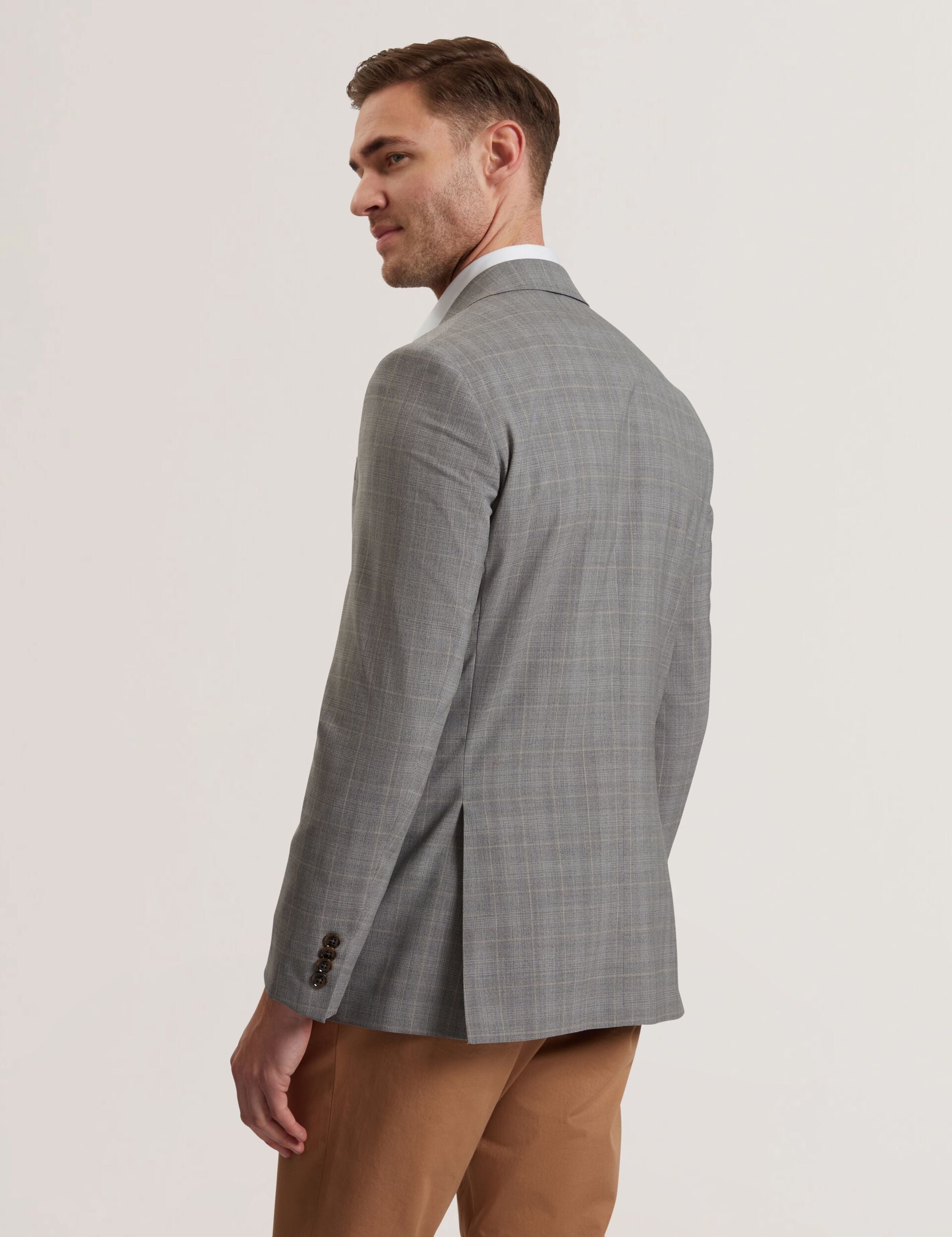 Ted Baker RON - Windowpane Check Wool Suit Jacket LIGHT GREY