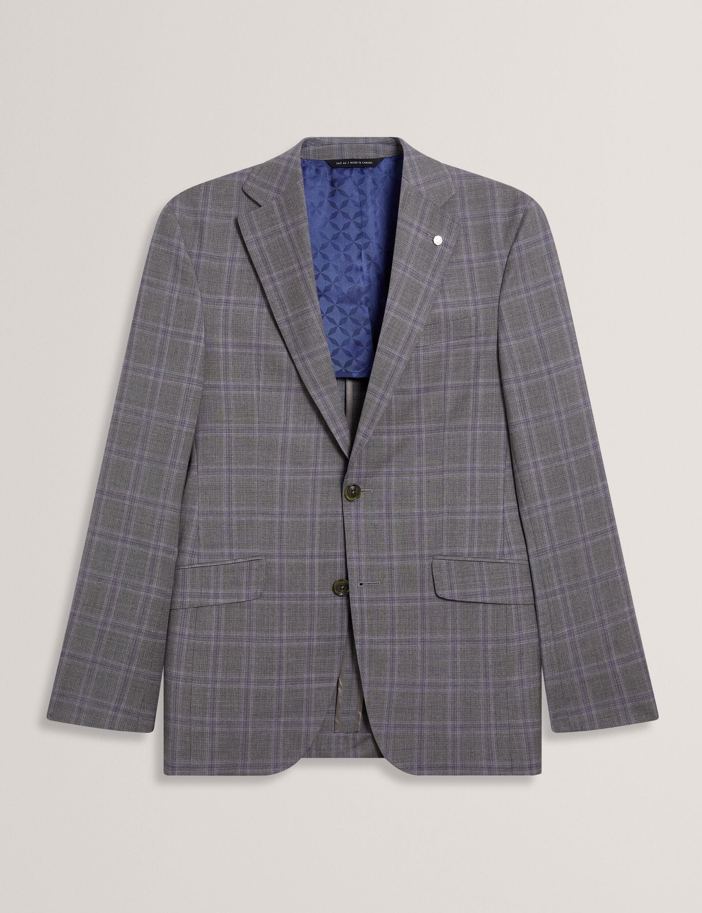 Ted Baker RON - Windowpane Check Wool Suit Jacket LIGHT GREY