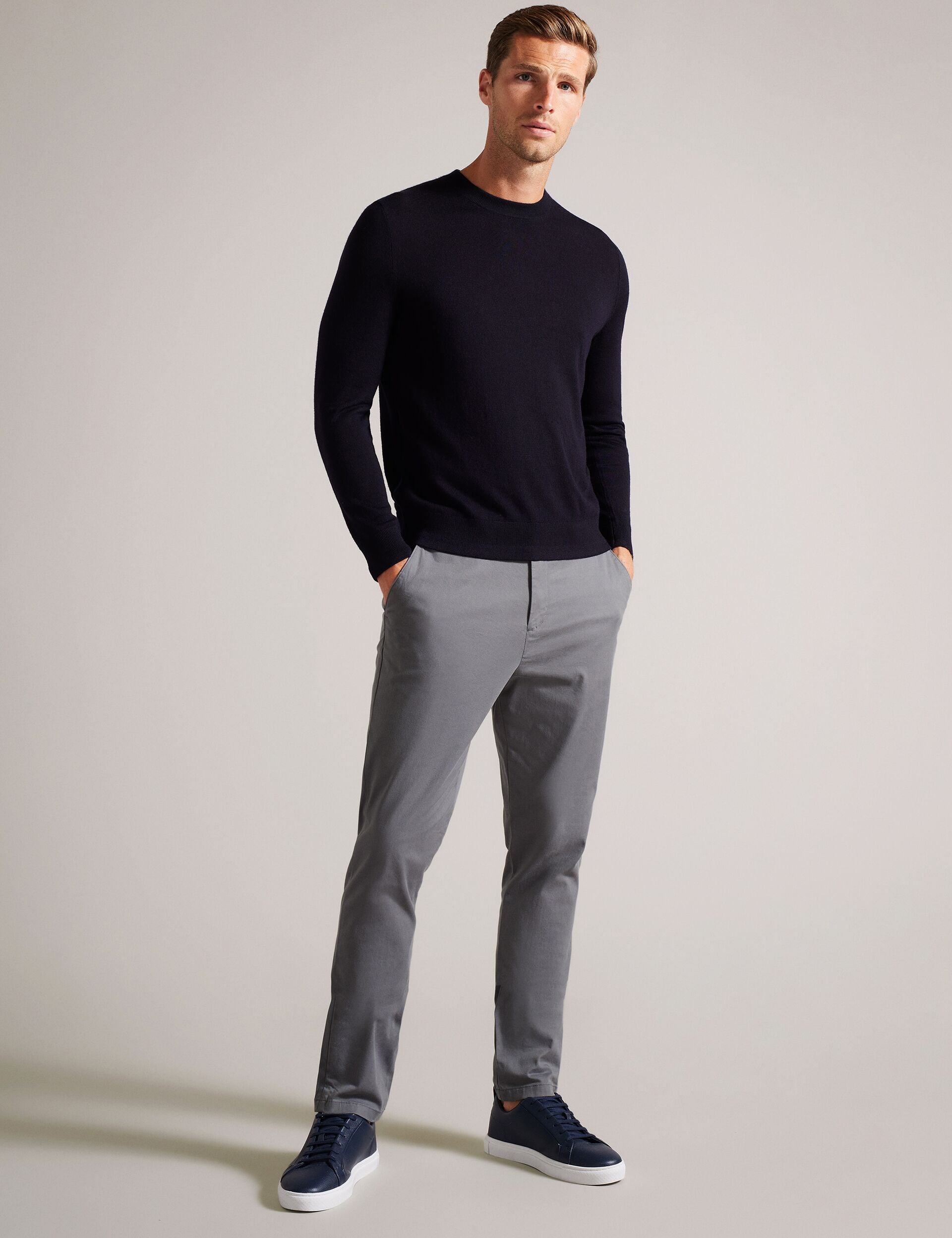Ted Baker RYCE - Slim Fit Textured Cotton Blend Chinos GREY