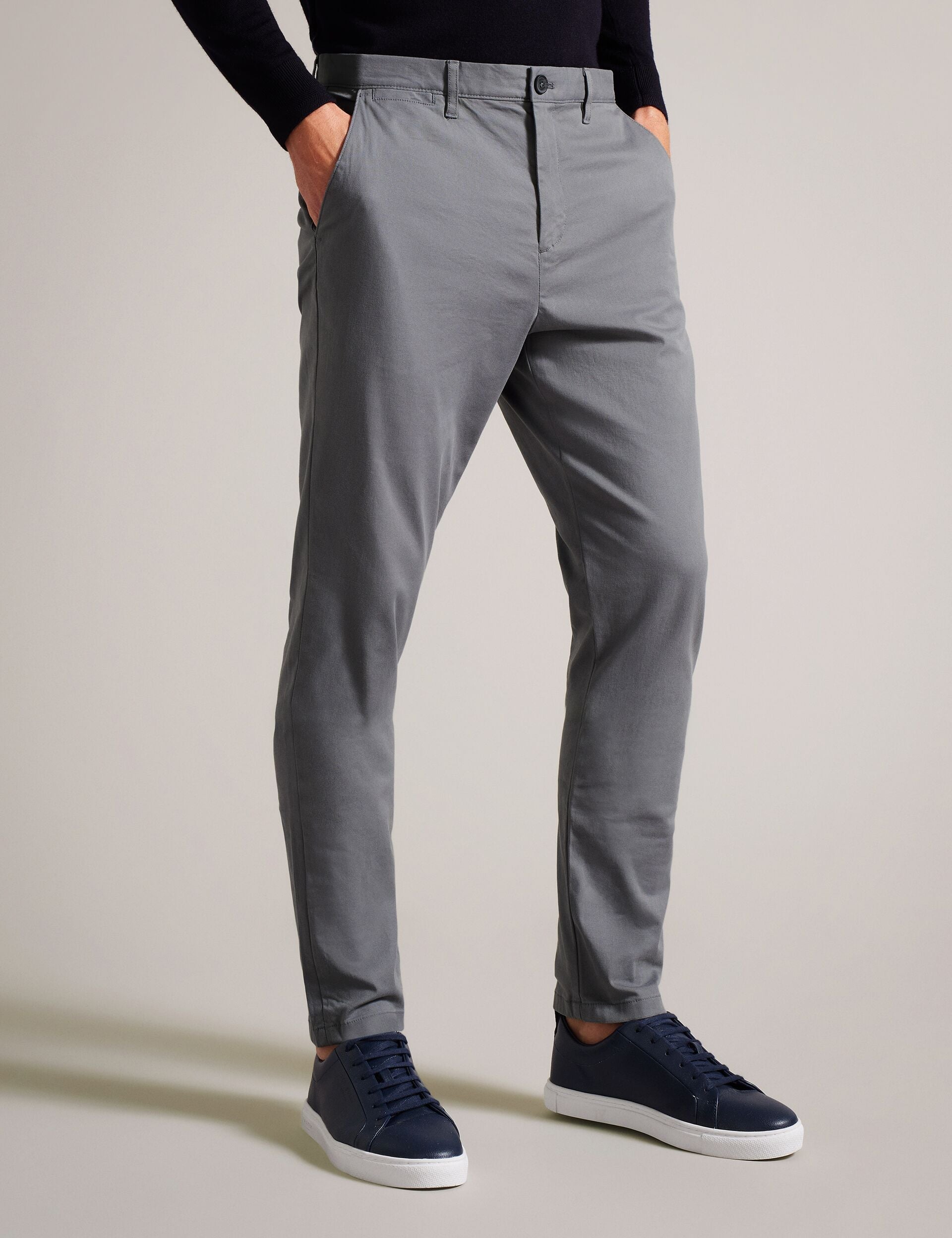 Ted Baker RYCE - Slim Fit Textured Cotton Blend Chinos GREY