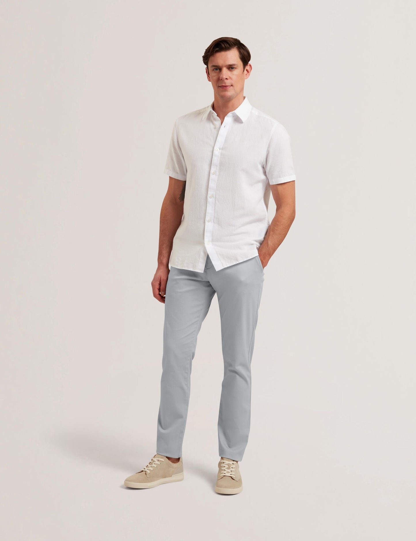 Ted Baker BATFORD - Grey Slim Fit Cotton Blend Chinos LIGHT GREY