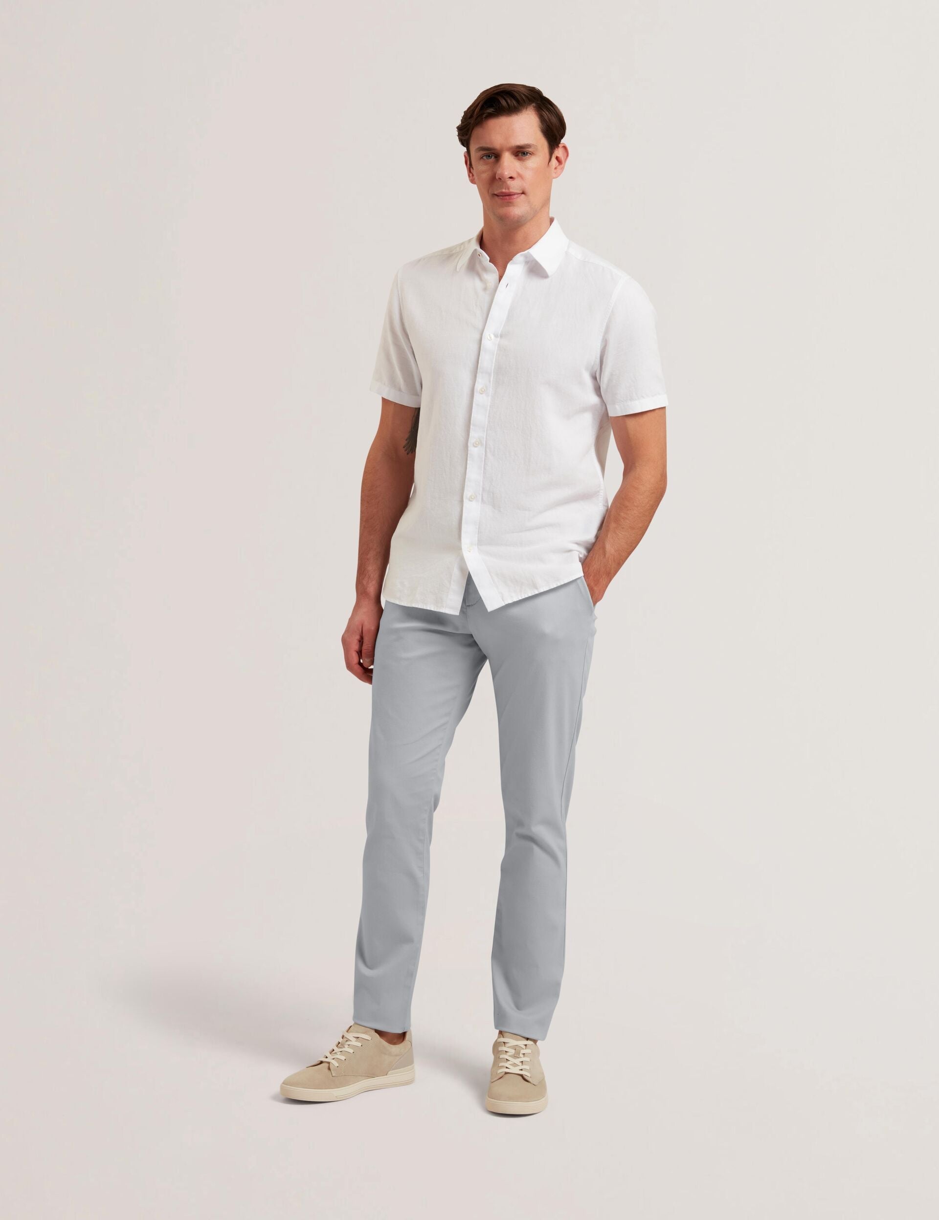 Ted Baker BATFORD - Grey Slim Fit Cotton Blend Chinos LIGHT GREY