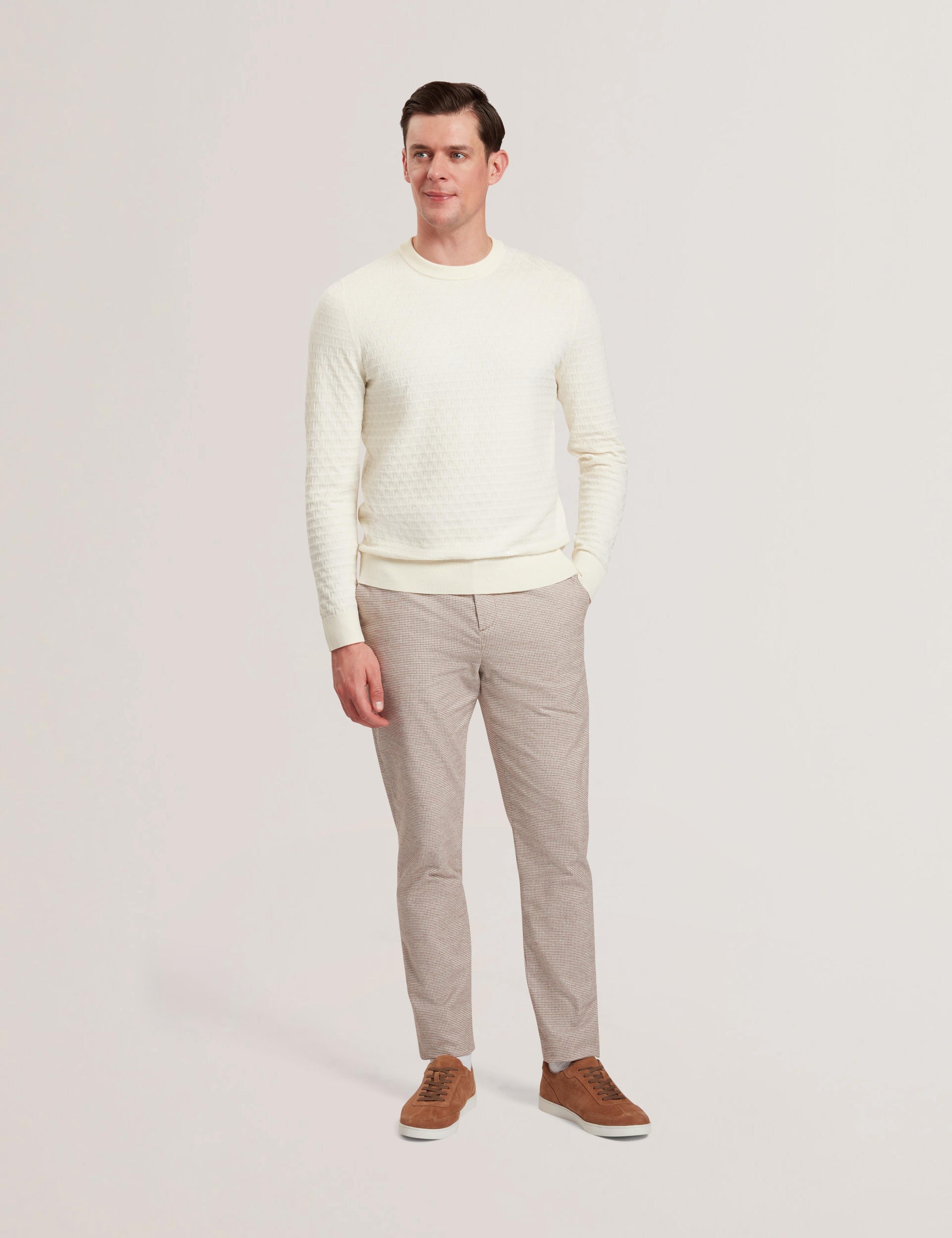 Ted Baker HANDLY - Micro Houndstooth Slim Fit Pants TAUPE
