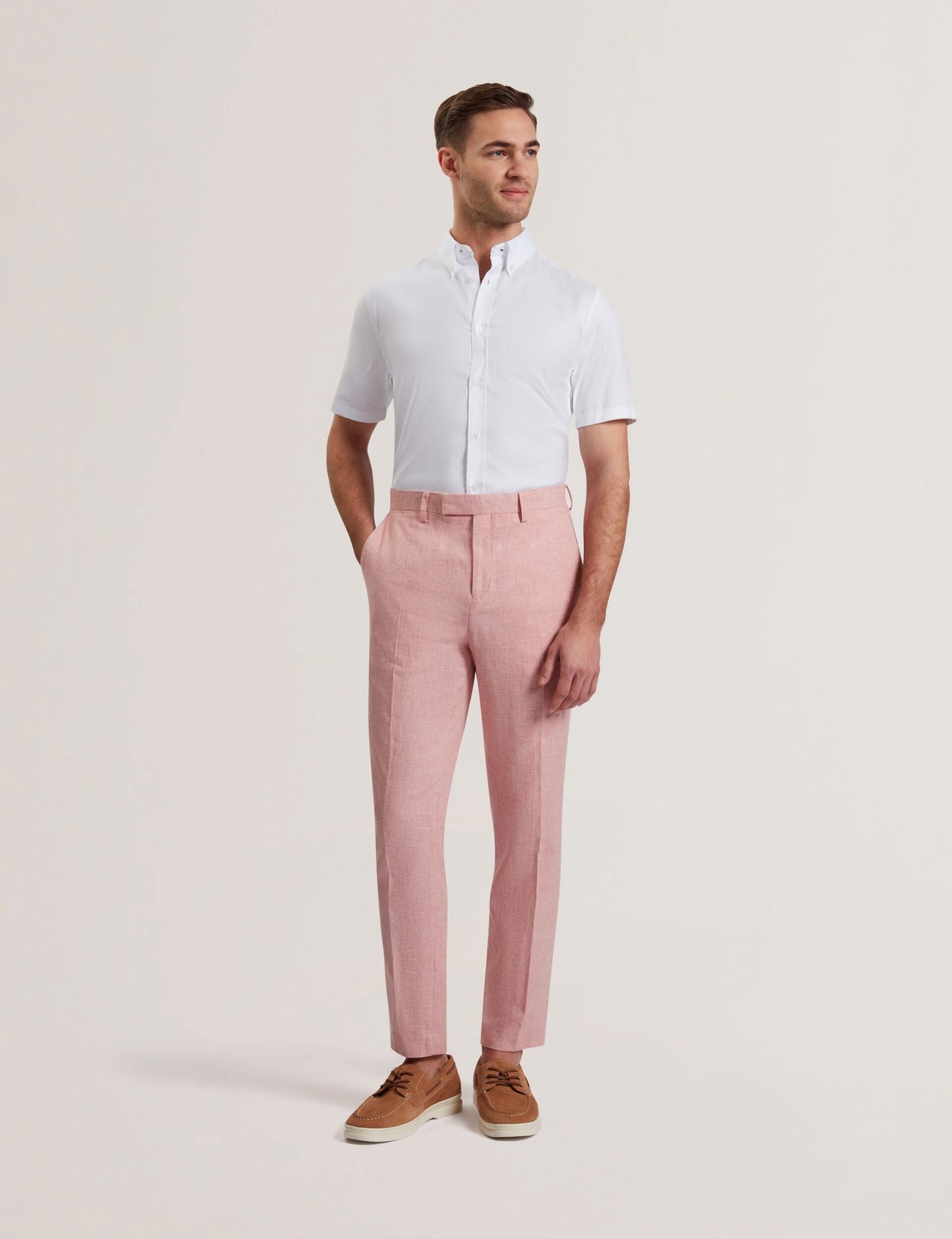 Ted Baker KENLEYT - Pink Linen Cotton Woven Dress Pants LIGHT PINK