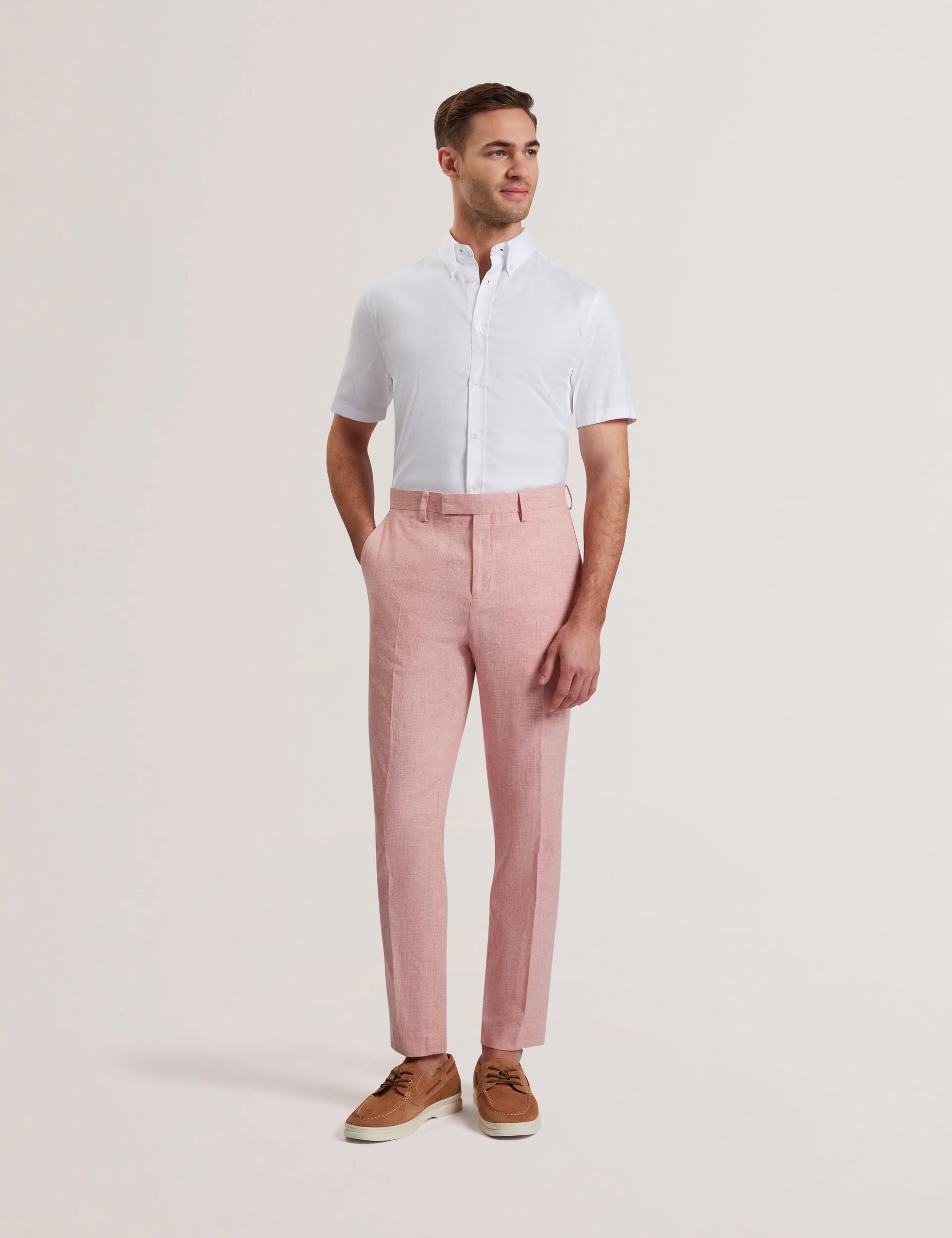 Ted Baker KENLEYT - Pink Linen Cotton Woven Dress Pants LIGHT PINK