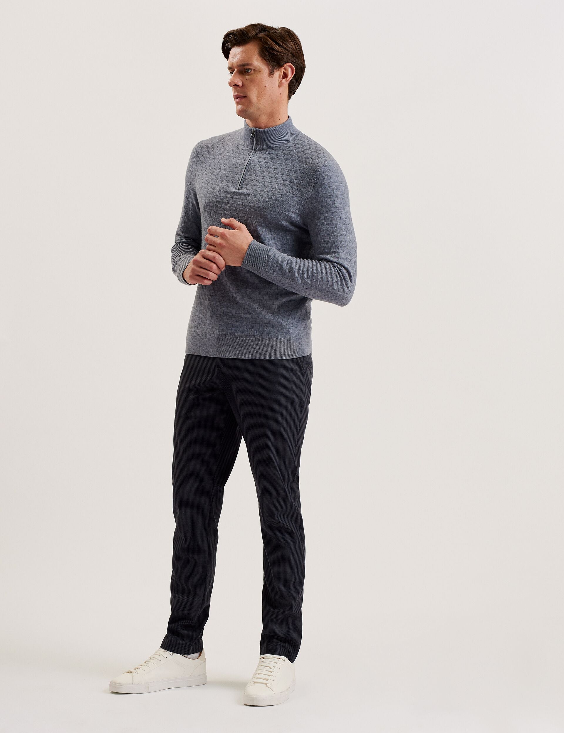 Ted Baker NOUNDS - Navy Puppytooth Check Slim Fit Pants NAVY