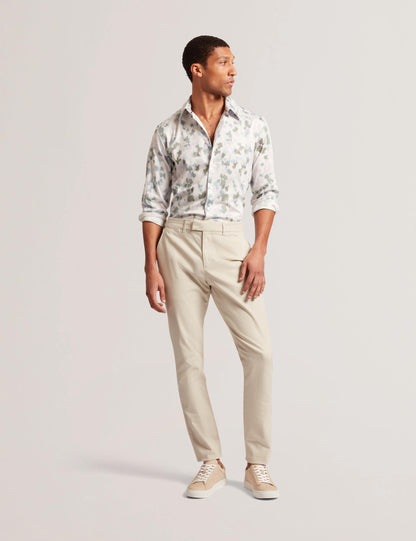 Ted Baker BATFORD - Slim Fit Cotton Blend Chinos STONE