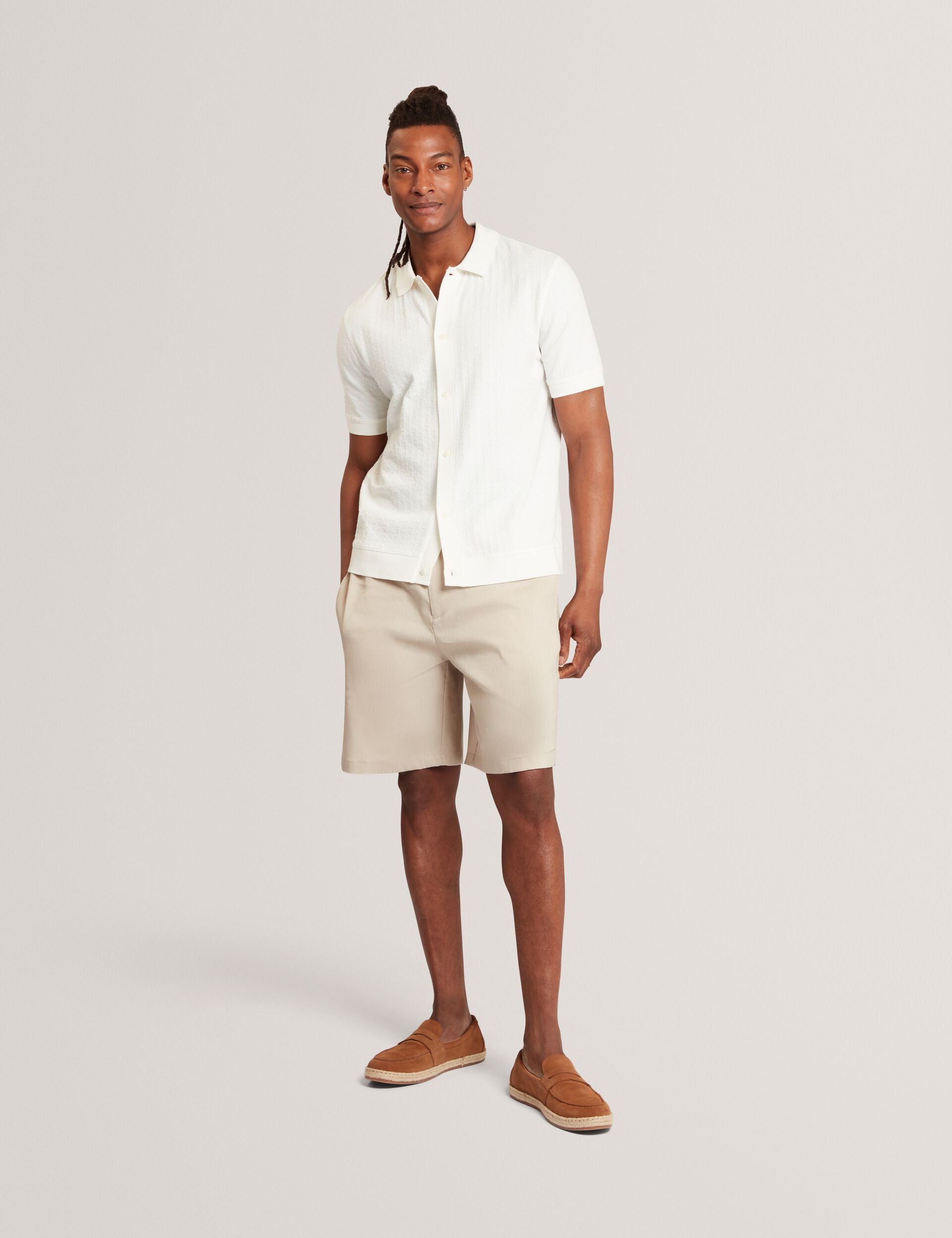 Ted Baker CULVES Relaxed Linen Blend Elasticated Shorts STONE
