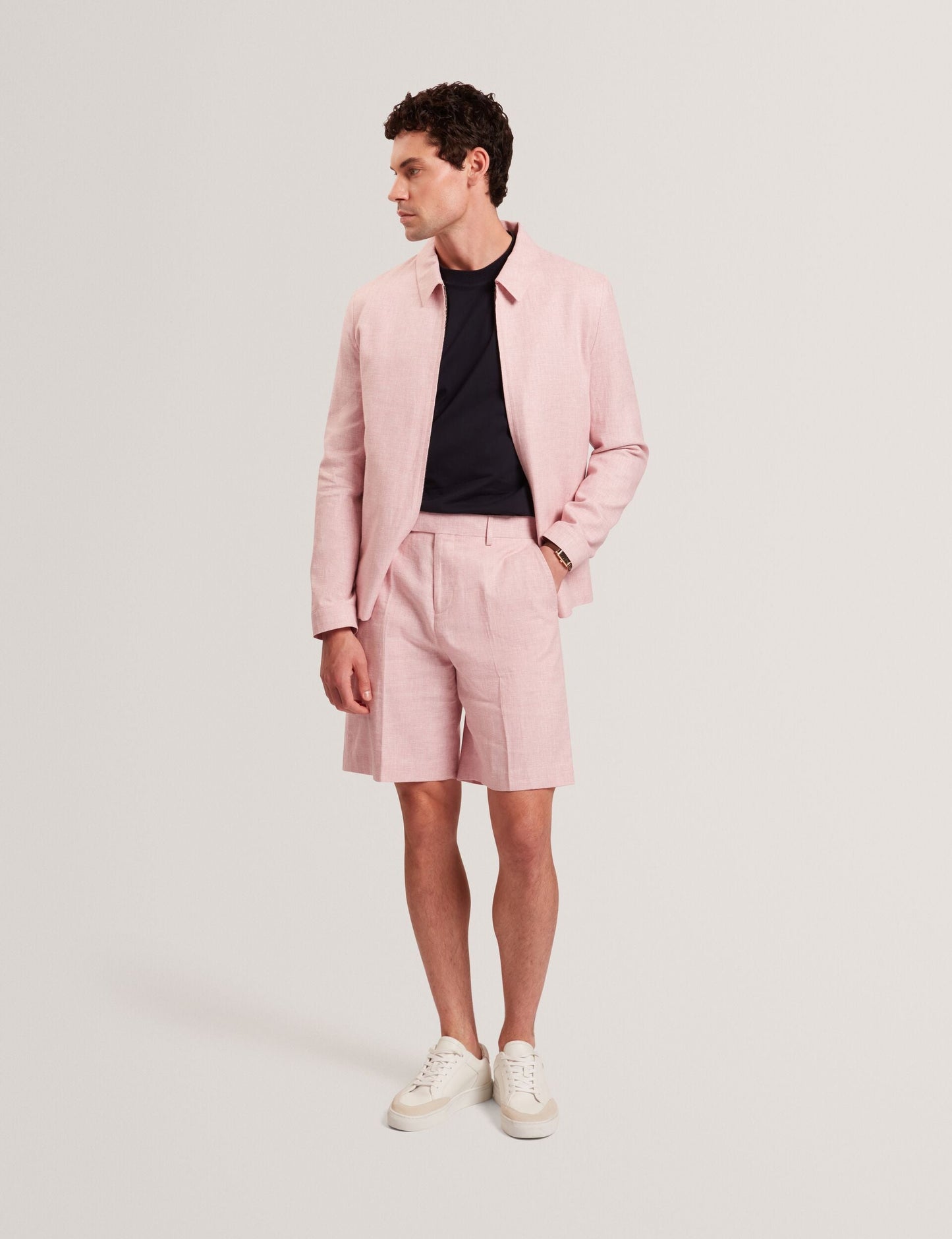 Ted Baker GIVRAN Slim Fit Linen Blend Tailored Shorts LIGHT PINK