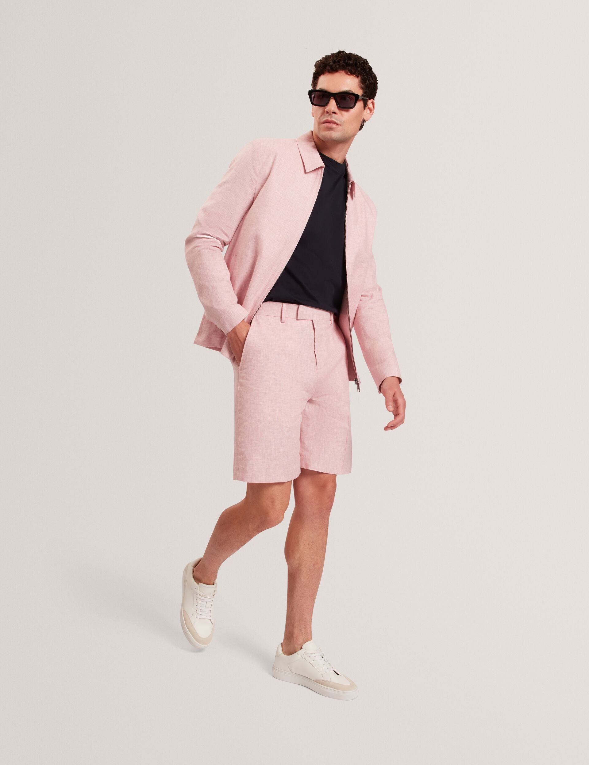 Ted Baker GIVRAN Slim Fit Linen Blend Tailored Shorts LIGHT PINK