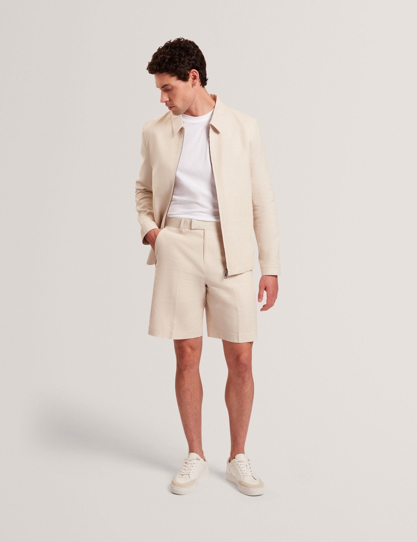 Ted Baker GIVRAN Slim Fit Linen Blend Tailored Shorts ECRU