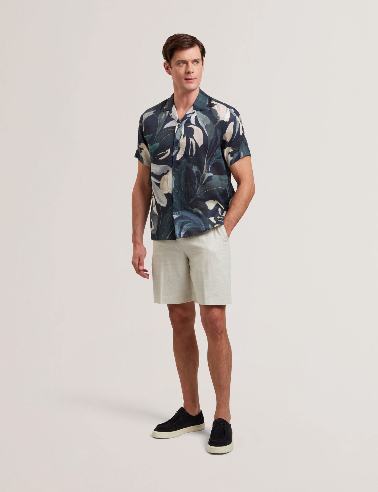 Ted Baker KENLEYS - Stone Linen Cotton Woven Tailored Shorts STONE