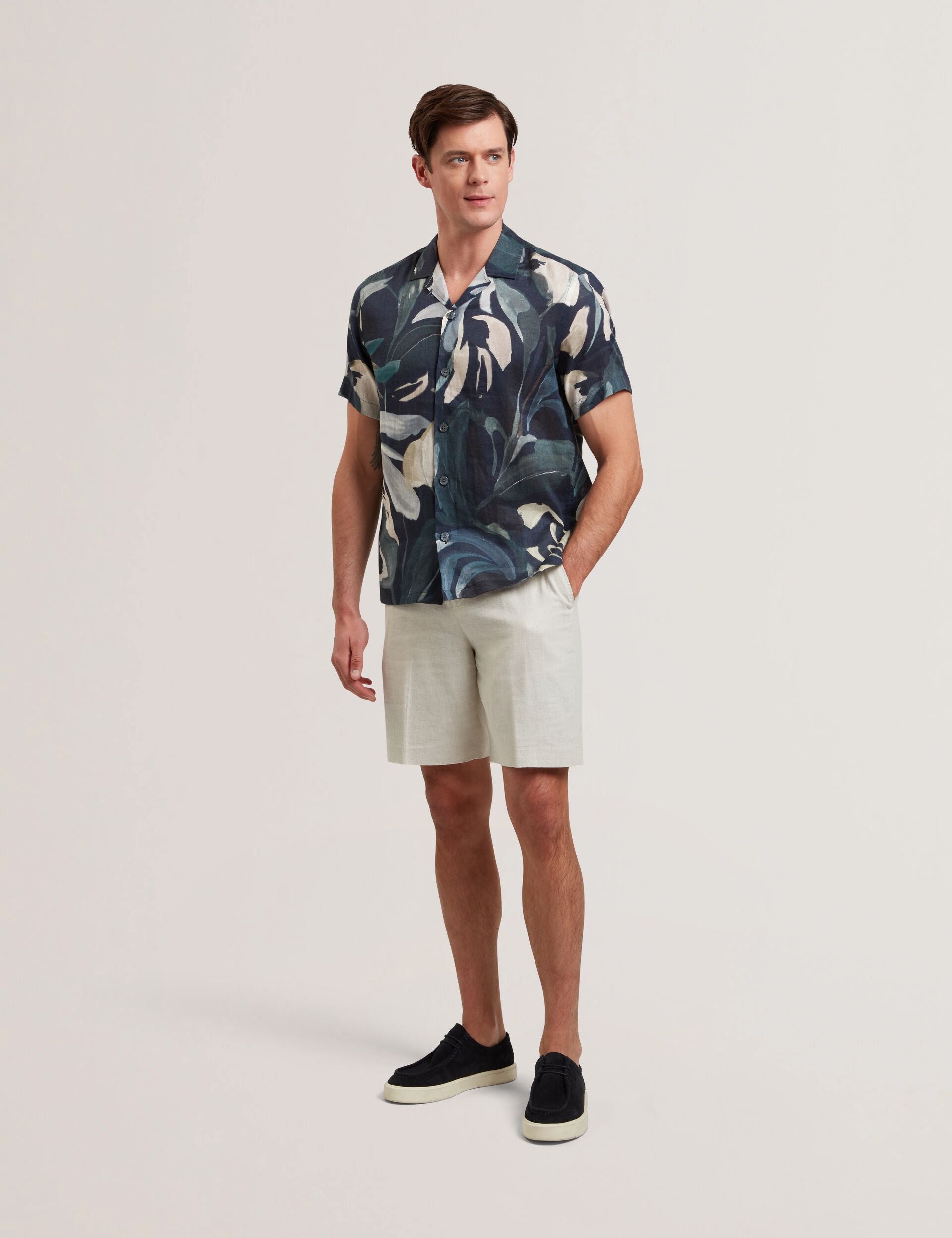 Ted Baker KENLEYS - Stone Linen Cotton Woven Tailored Shorts STONE