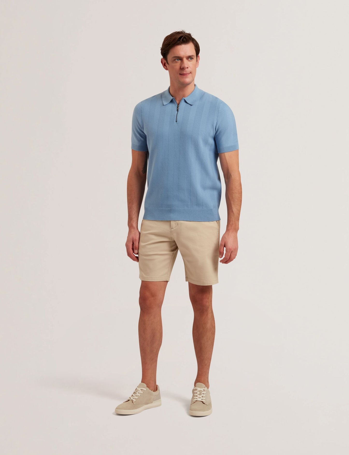 Ted Baker BARNHAM - Stone Cotton Blend Chino Shorts STONE