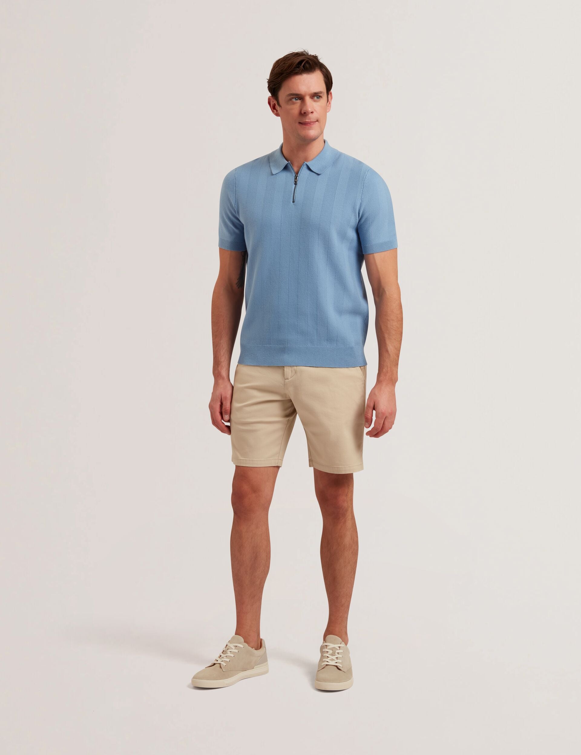 Ted Baker BARNHAM - Stone Cotton Blend Chino Shorts STONE