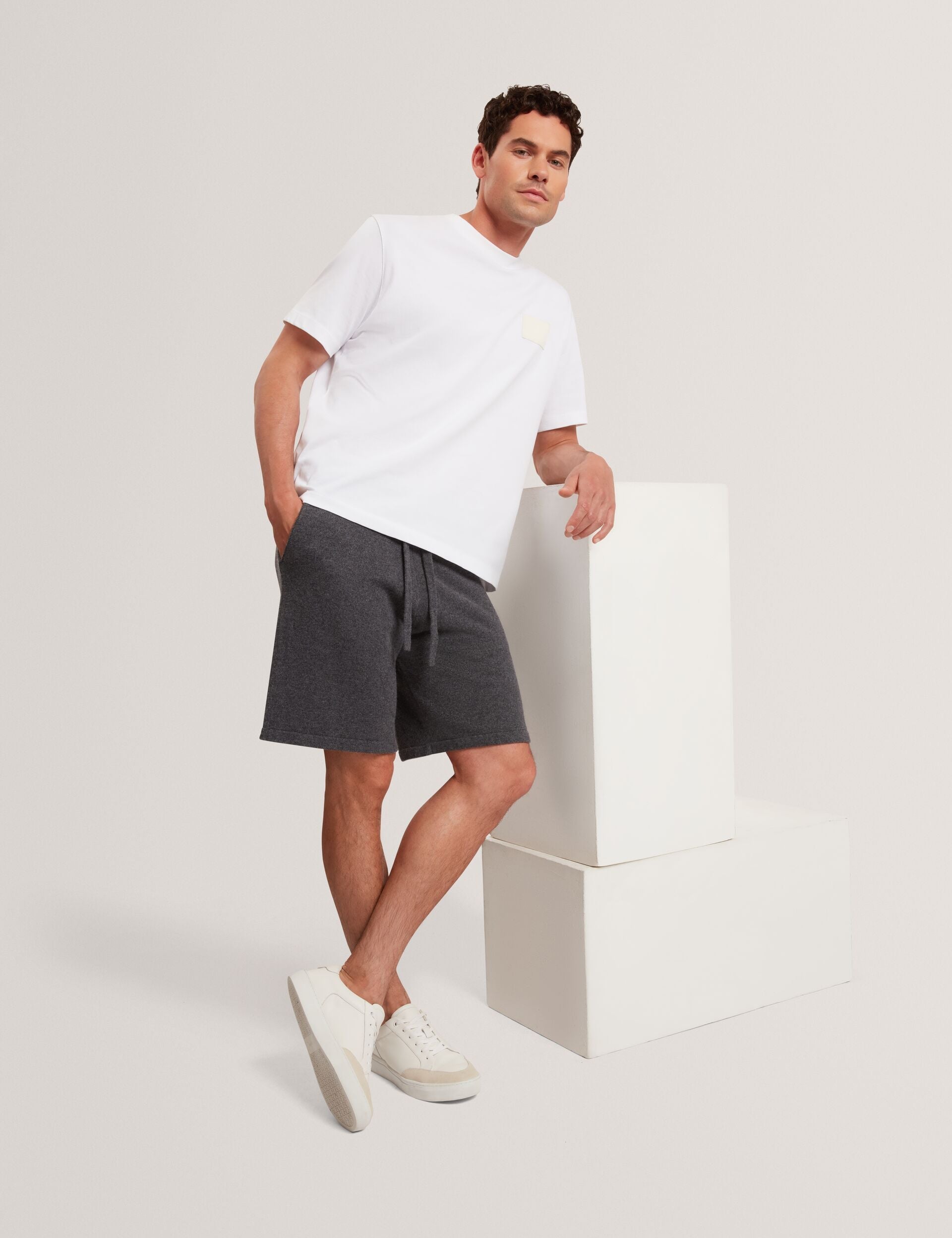 Ted Baker OWAINE Wool Knit Straight Leg Shorts CHARCOAL
