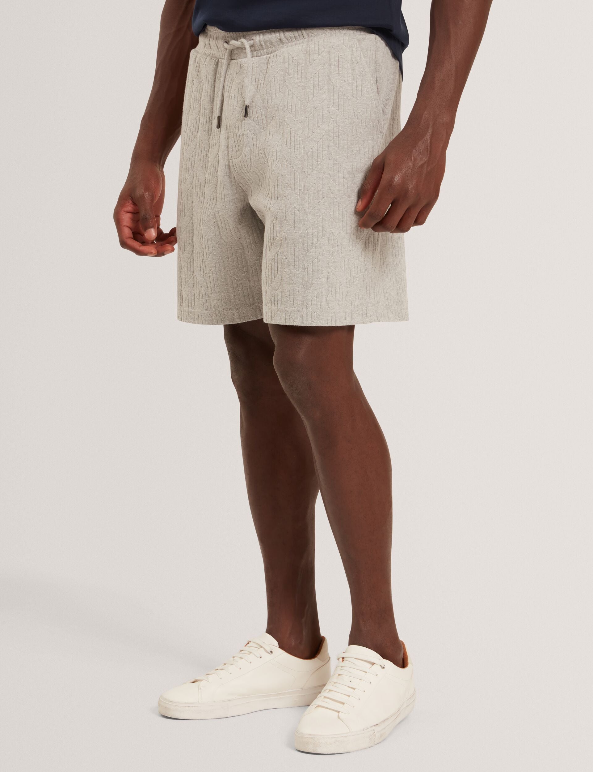 Ted Baker CORWIAS Cable Texture Pull-On Relaxed Shorts LIGHT GREY