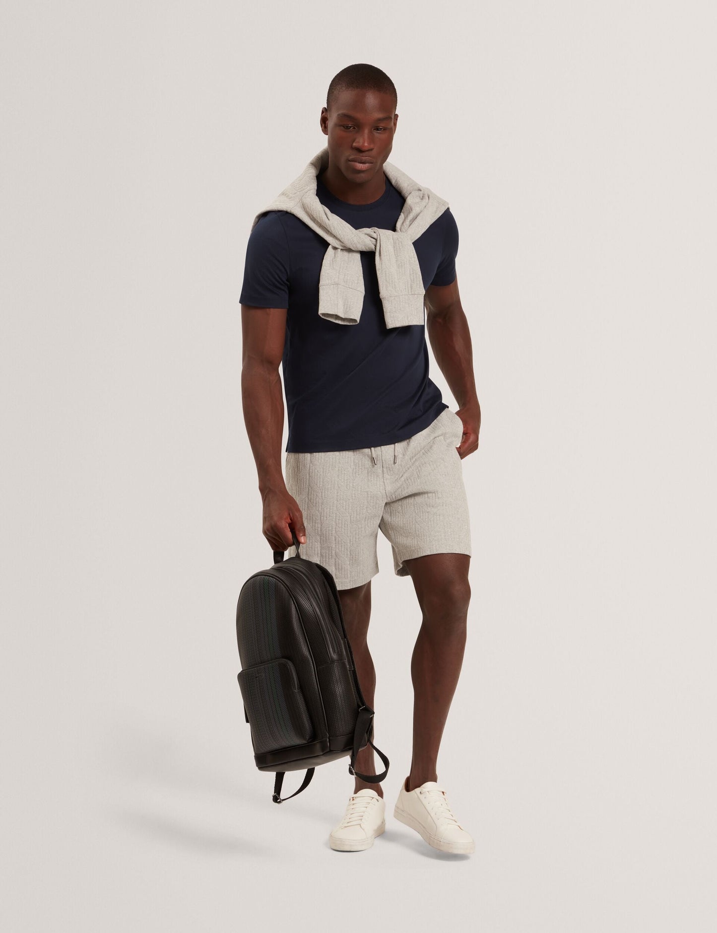 Ted Baker CORWIAS Cable Texture Pull-On Relaxed Shorts LIGHT GREY