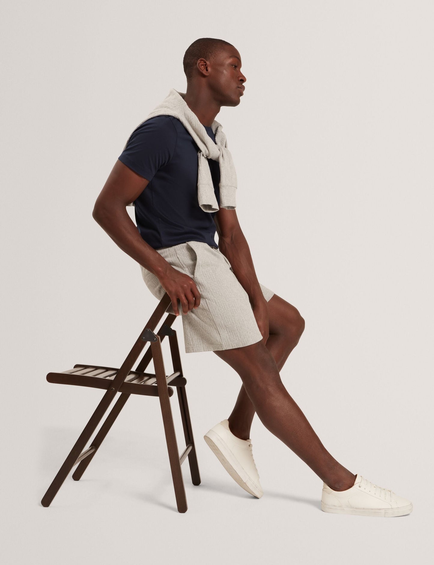 Ted Baker CORWIAS Cable Texture Pull-On Relaxed Shorts LIGHT GREY