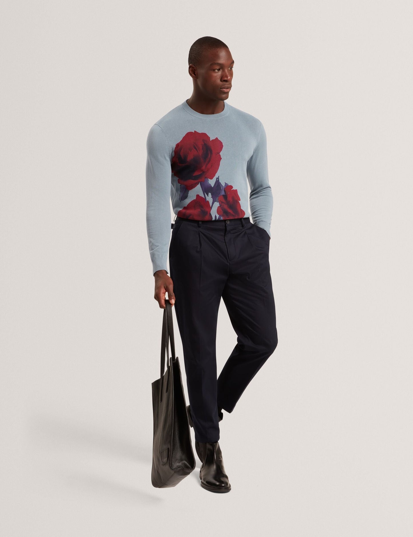 Ted Baker THALIO Rose Graphic Fine Knit Crew Neck Jumper TEAL BLUE