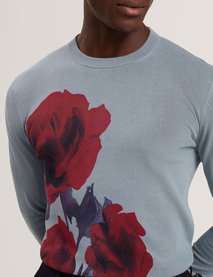 Ted Baker THALIO Rose Graphic Fine Knit Crew Neck Jumper TEAL BLUE